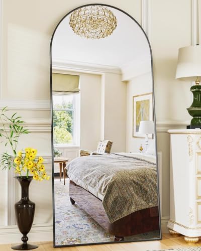 Antok Full Length Mirror, 76"x34" Floor Mirror, Arched Floor Standing Freestanding Arch Full Body Mirrors with Stand for Bedroom, Hanging Mounted for Living Room Cloakroom,Black