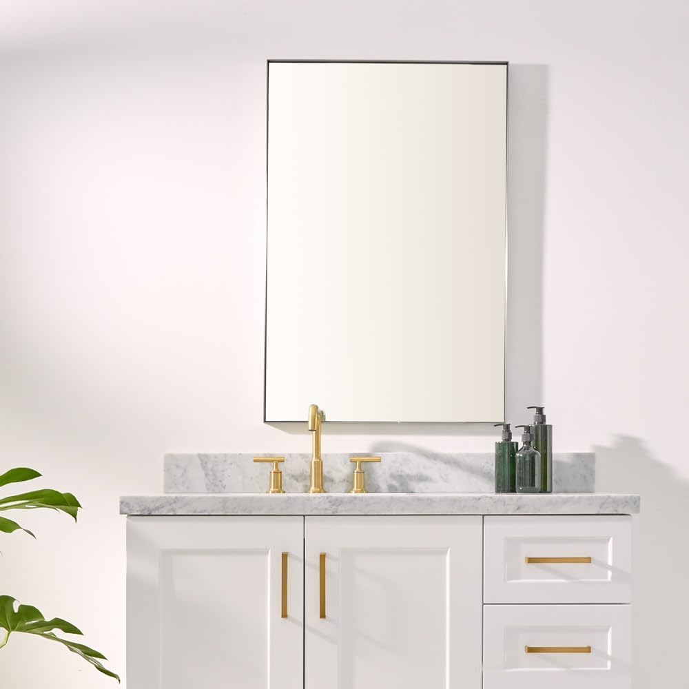 ARIEL 30 Inch Stainless Steel Frame Round Wall Mirror, Distortion Free, 2" Deep Set Frame, Décor Mirror for Bathroom, Living Room, Bedroom and Hall Entryway - Brushed Nickel