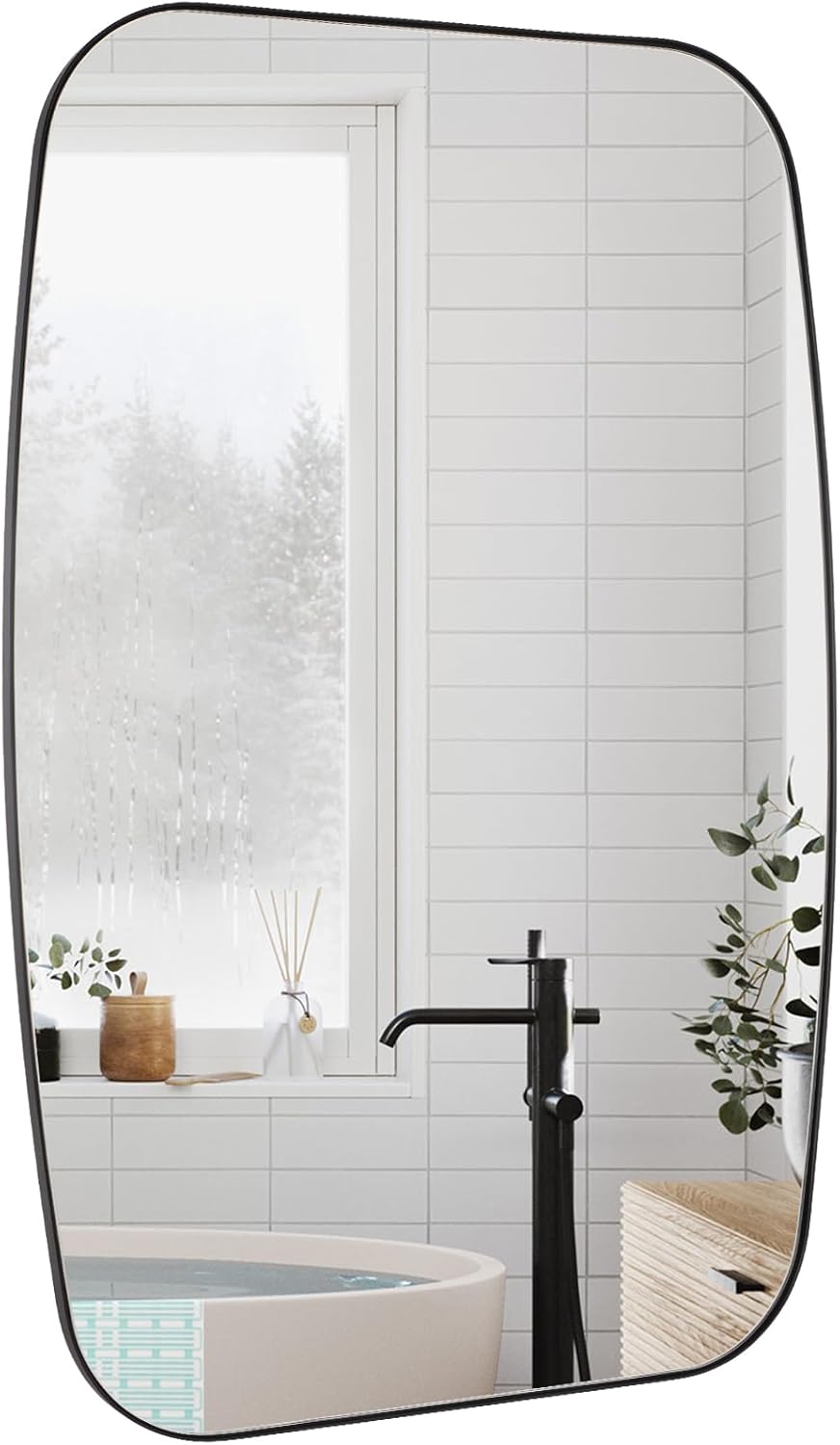 Black Oval Mirror, 20"×30" Bathroom Mirror for Wall Vanity with Stainless Steel Metal 0.8" Thin Frame, Oblong Bathrrom Mirror Modern Anti Rust