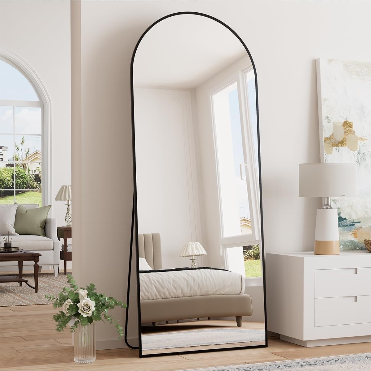 Arched Full Length Mirror, 70"x26" Free Standing Floor Mirror, Modern Full Body Mirrors with Stand, Wall Mirrors with Aluminum Alloy Frame for Bedroom,Living Room, Gold
