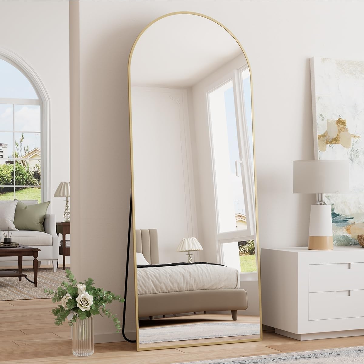 Arched Full Length Mirror, 70"x26" Free Standing Floor Mirror, Modern Full Body Mirrors with Stand, Wall Mirrors with Aluminum Alloy Frame for Bedroom,Living Room, Gold
