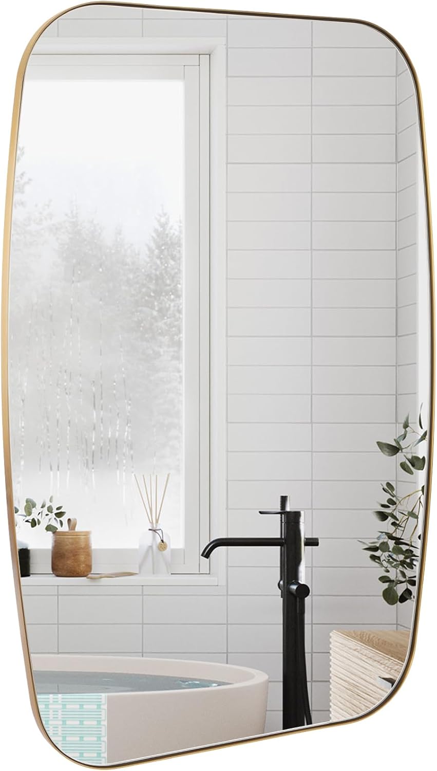 Black Oval Mirror, 20"×30" Bathroom Mirror for Wall Vanity with Stainless Steel Metal 0.8" Thin Frame, Oblong Bathrrom Mirror Modern Anti Rust