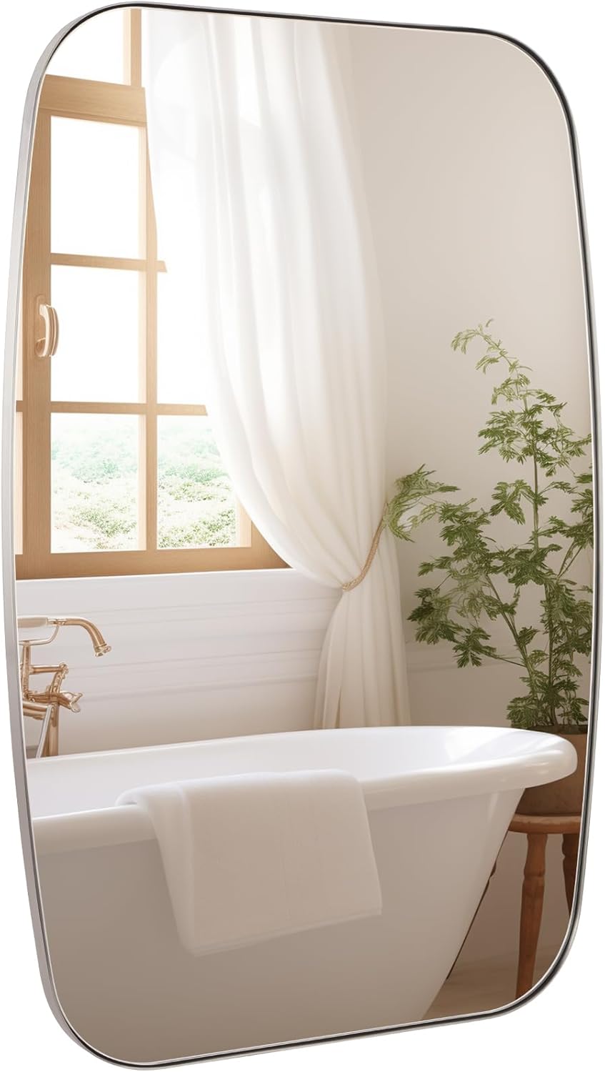 Black Oval Mirror, 20"×30" Bathroom Mirror for Wall Vanity with Stainless Steel Metal 0.8" Thin Frame, Oblong Bathrrom Mirror Modern Anti Rust