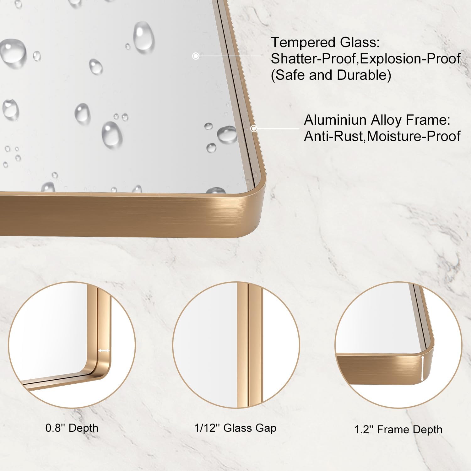 LOAAO 24”X36” Gold Bathroom Mirror, Rounded Rectangle Gold Frame Mirror, Brushed Gold Bathroom Vanity Mirror Wall-Mounted, Anti-Rust, Hangs Horizontally or Vertically
