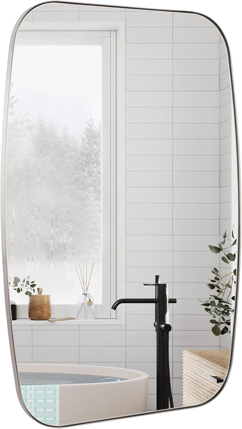 Black Oval Mirror, 20"×30" Bathroom Mirror for Wall Vanity with Stainless Steel Metal 0.8" Thin Frame, Oblong Bathrrom Mirror Modern Anti Rust