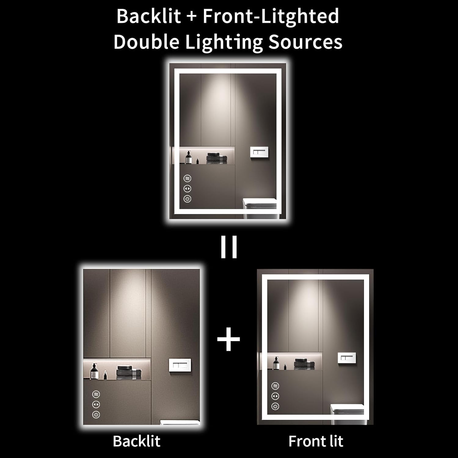 LOAAO 24X32 LED Bathroom Mirror with Lights, Anti-Fog, Dimmable, Backlit + Front Lit, Lighted Bathroom Vanity Mirror for Wall, Memory Function, Tempered Glass, Shatter-Proof, ETL Listed