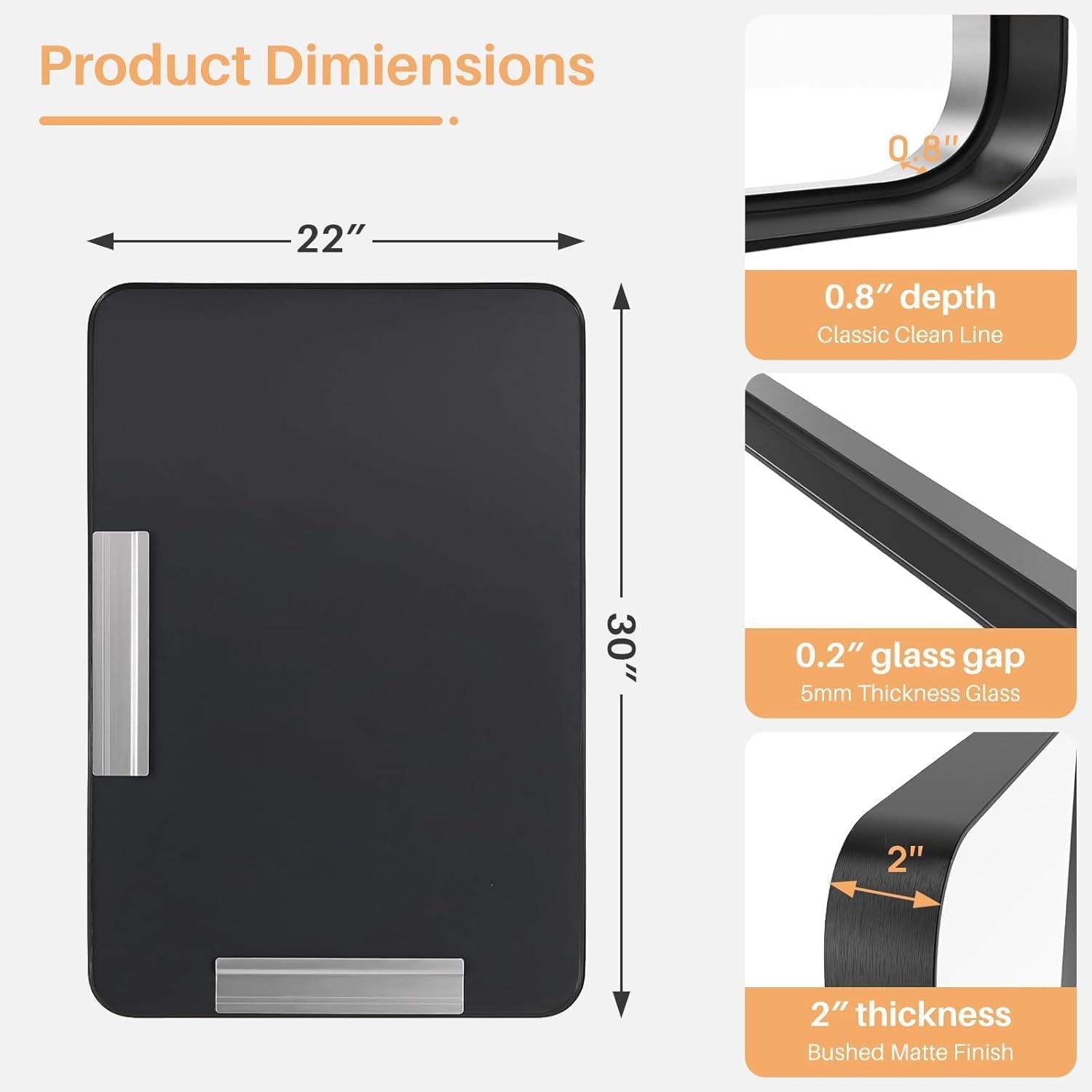 Bathroom Mirror for Wall, 30x22 Inch Rectangle Mirror, Matte Black Metal Framed Bathroom Vanity Mirror for Restroom Farmhouse, Anti-Rust, Tempered Glass, Horizontally or Vertically Hanging