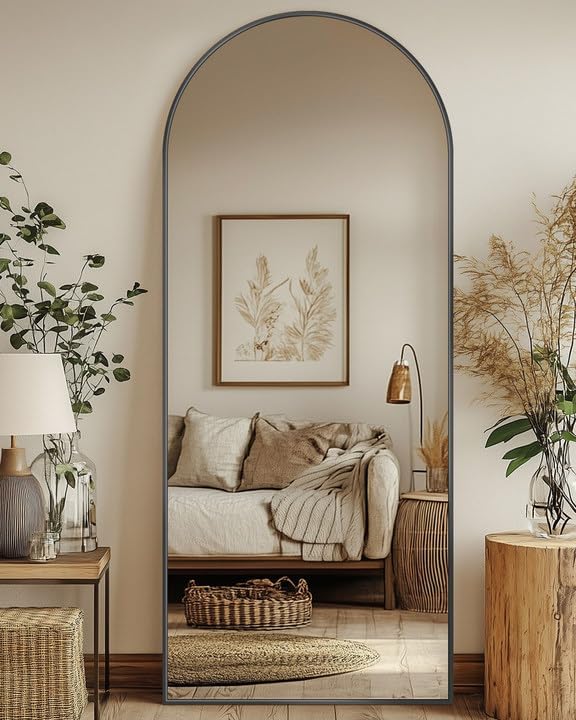 Antok Full Length Mirror, 71"x28" Floor Mirror, Arched Floor Standing Freestanding Arch Full Body Mirrors with Stand for Bedroom, Hanging Mounted for Living Room Cloakroom,Black