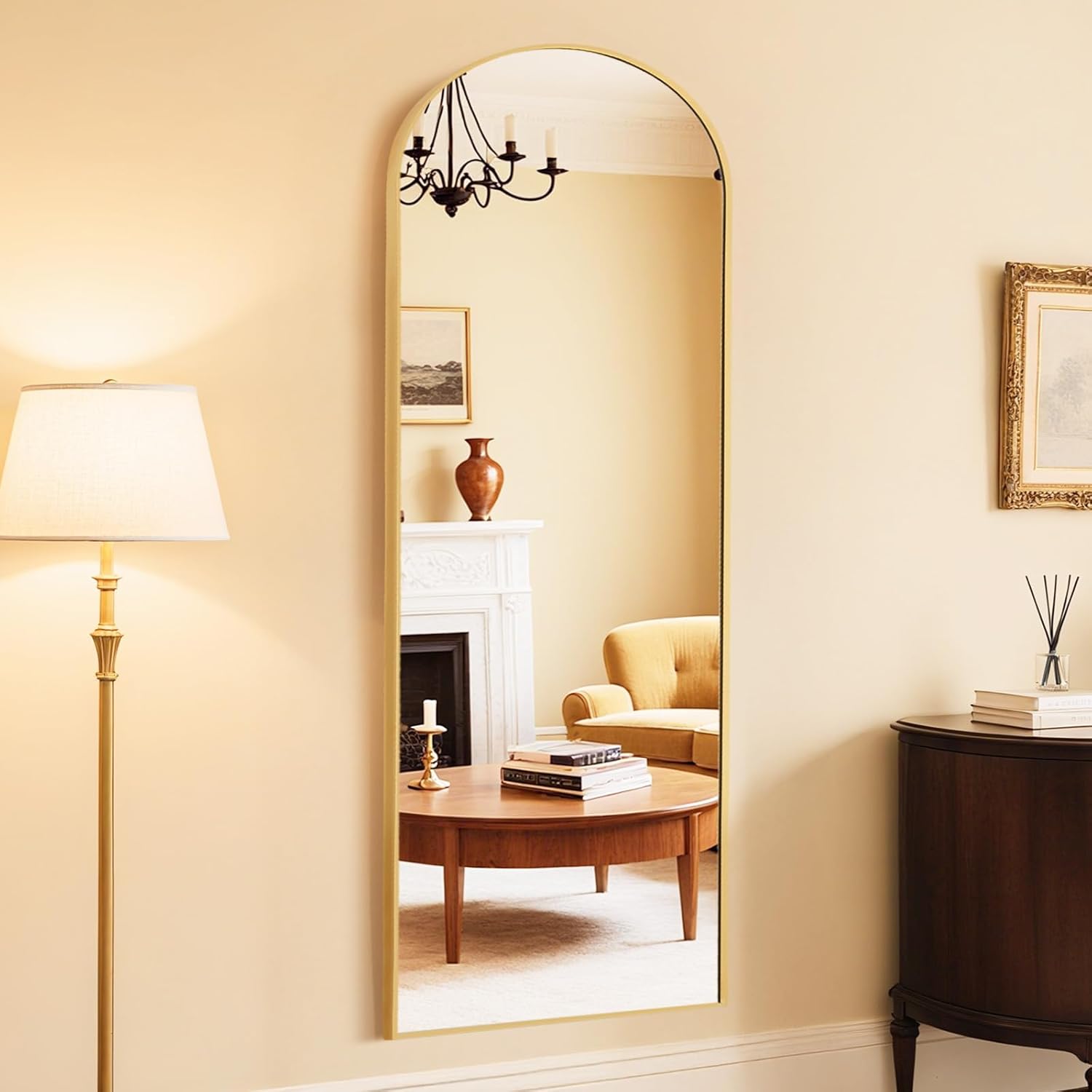 DUMOS Gold Circle Mirror for Wall 24.02 inch, Bathroom Round Mirror for Over Sink, Bathroom, Entryway, Bedroom, Vanity