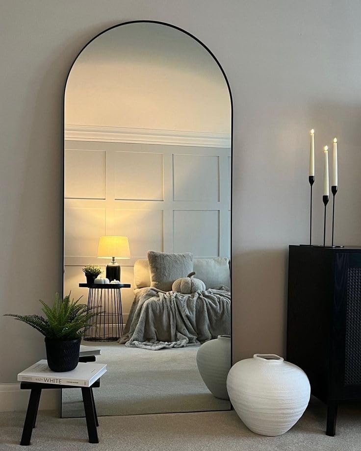SUNQUEEN 71"×32" Mirror Full Length, Arched Full Length Mirror with Stand, Standing Floor Mirror Wall, Hanging or Leaning Large Full Body Mirrors for Bedroom Living Room (Black)