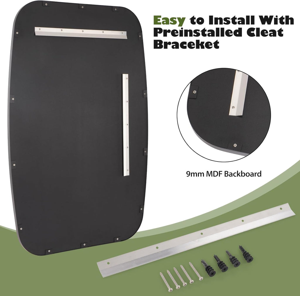 Black Oval Mirror, 20"×30" Bathroom Mirror for Wall Vanity with Stainless Steel Metal 0.8" Thin Frame, Oblong Bathrrom Mirror Modern Anti Rust