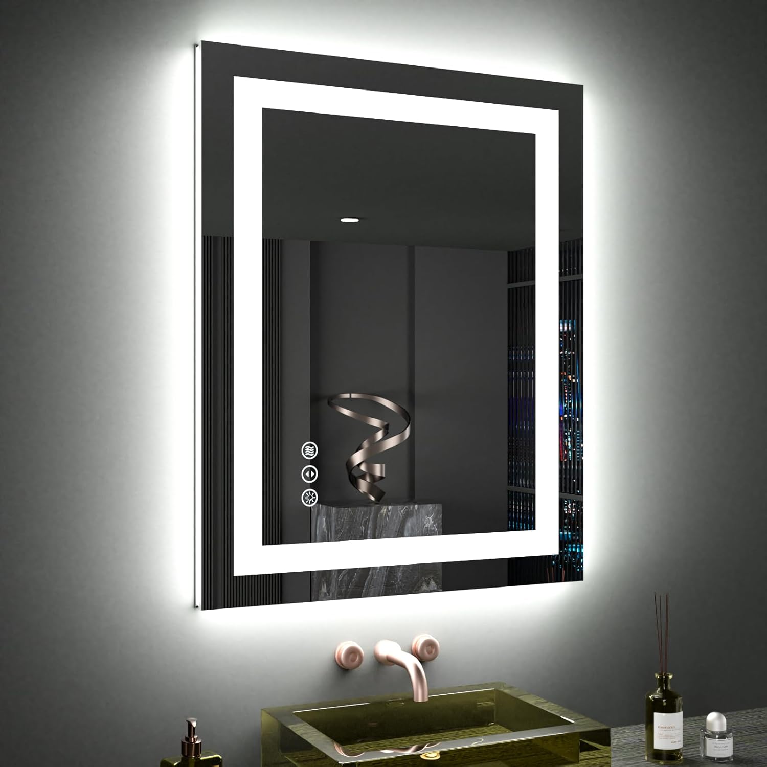 LOAAO 24X32 LED Bathroom Mirror with Lights, Anti-Fog, Dimmable, Backlit + Front Lit, Lighted Bathroom Vanity Mirror for Wall, Memory Function, Tempered Glass, Shatter-Proof, ETL Listed
