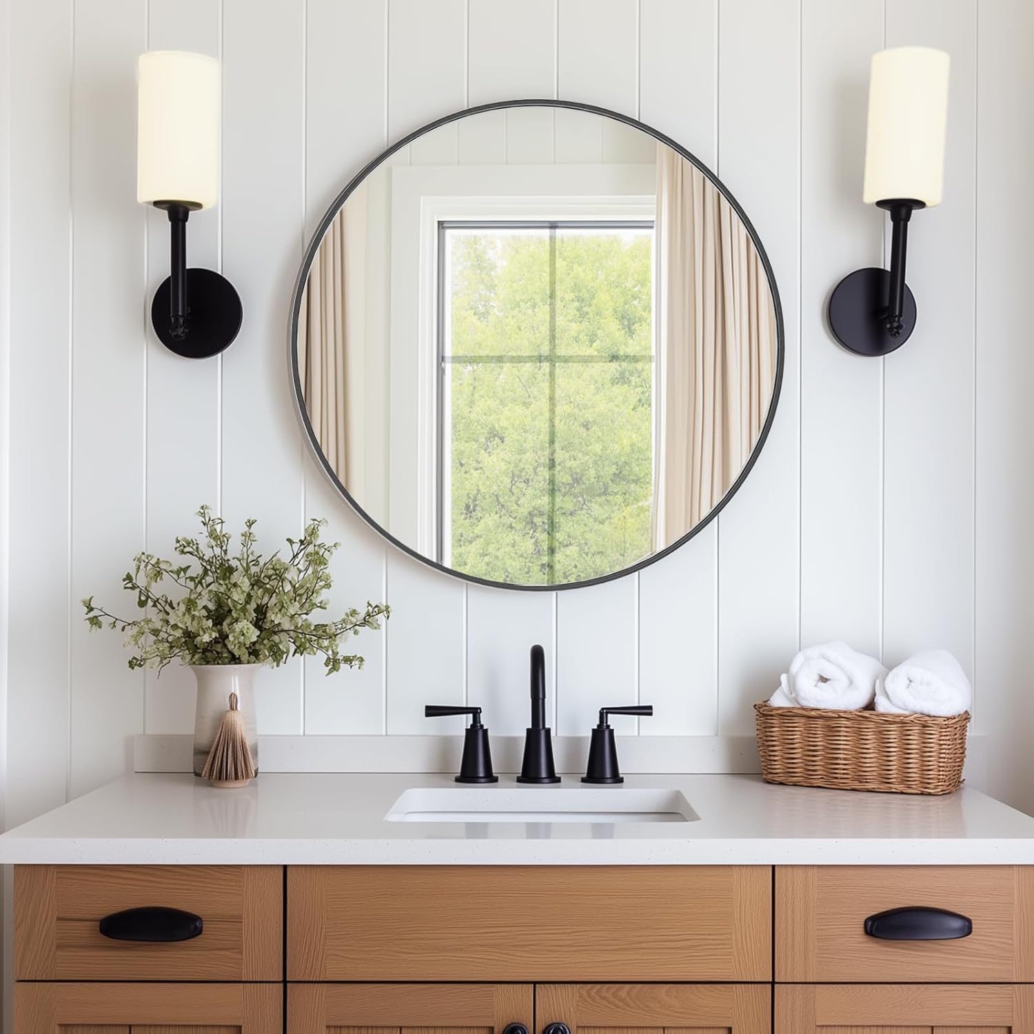 DUMOS Gold Circle Mirror for Wall 24.02 inch, Bathroom Round Mirror for Over Sink, Bathroom, Entryway, Bedroom, Vanity