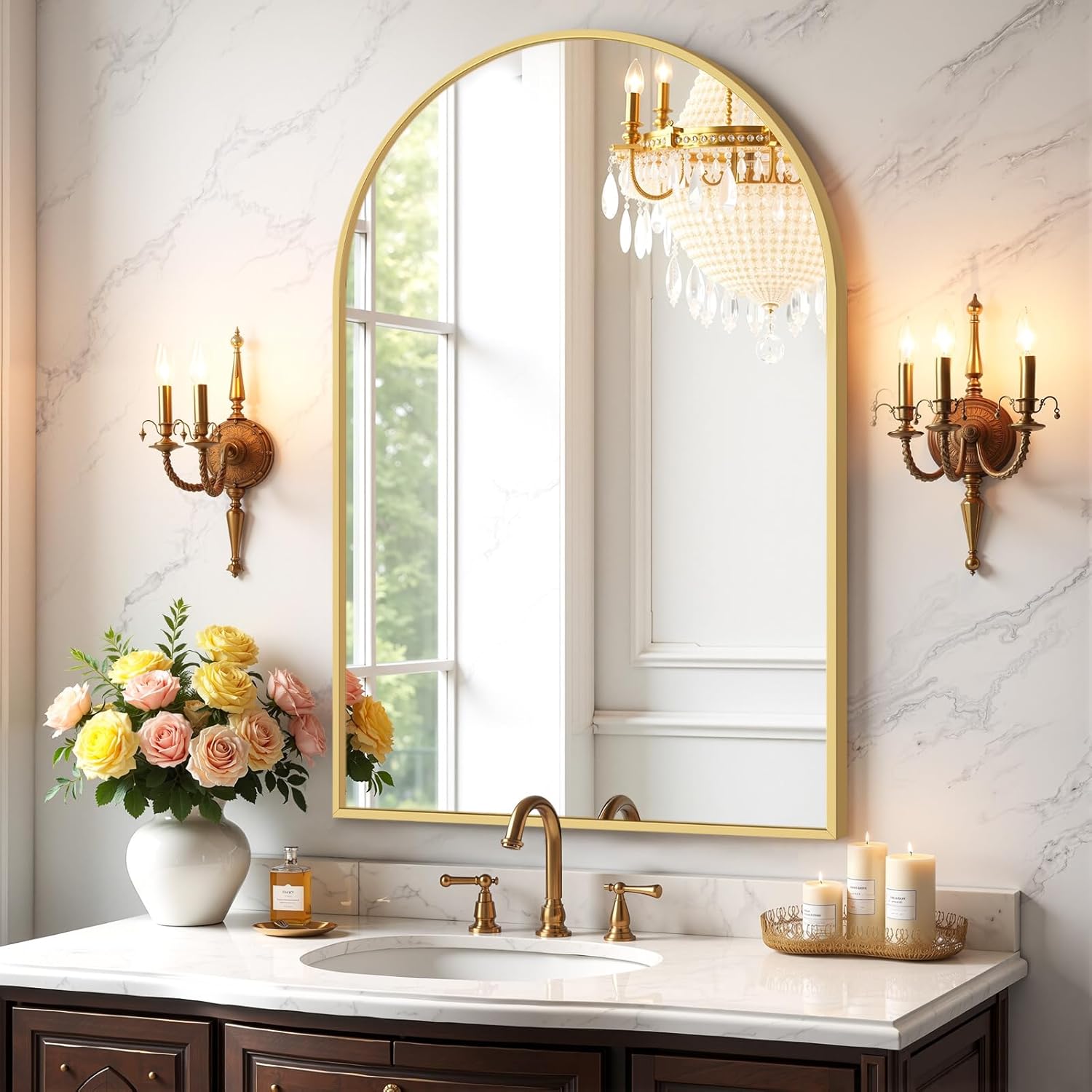 Bathroom Mirror for Wall, 30x22 Inch Rectangle Mirror, Matte Black Metal Framed Bathroom Vanity Mirror for Restroom Farmhouse, Anti-Rust, Tempered Glass, Horizontally or Vertically Hanging