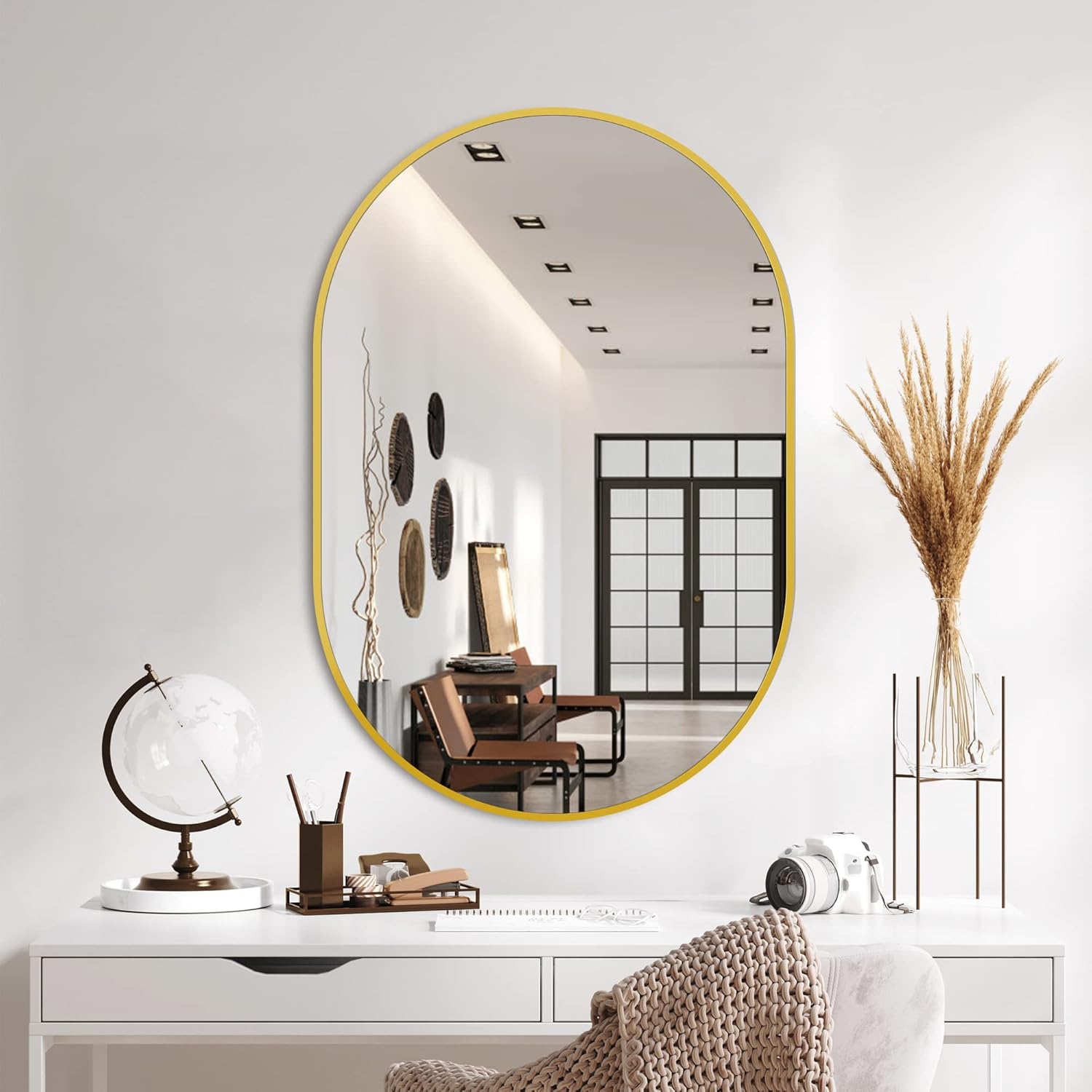 22 Inch Black Round Circle Mirror for Wall,Modern Bathroom Mirrors with Simple Metal Frame, Entryway, Bedroom Vanity, Living Room, Hallway Decor (Matte Black, Wall Mounted)