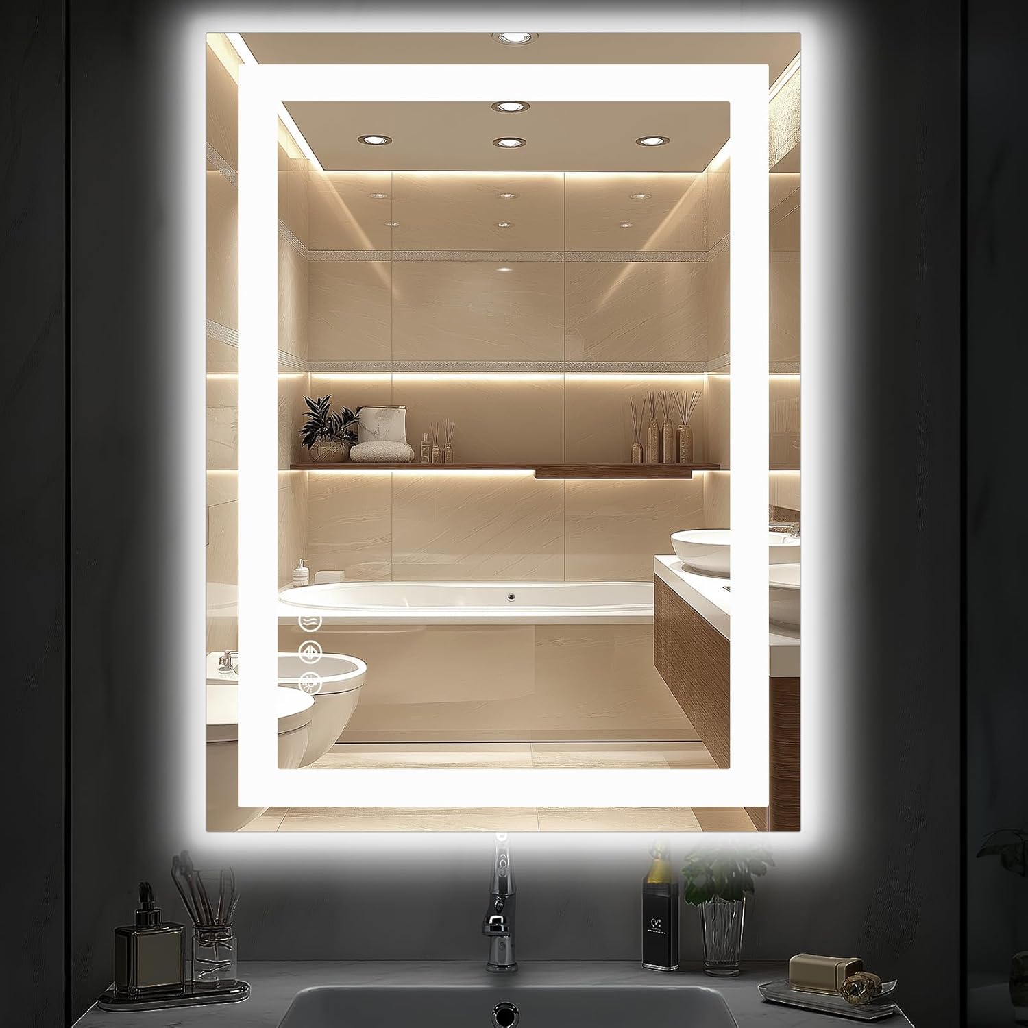 DUMOS Black Vanity Bathroom Mirror for Wall, Metal Framed Rounded Rectangular Modern Mirrors for Over Sink, 30x40 Inch for Farmhouse, Tempered Glass, Hangs Horizontally or Vertically