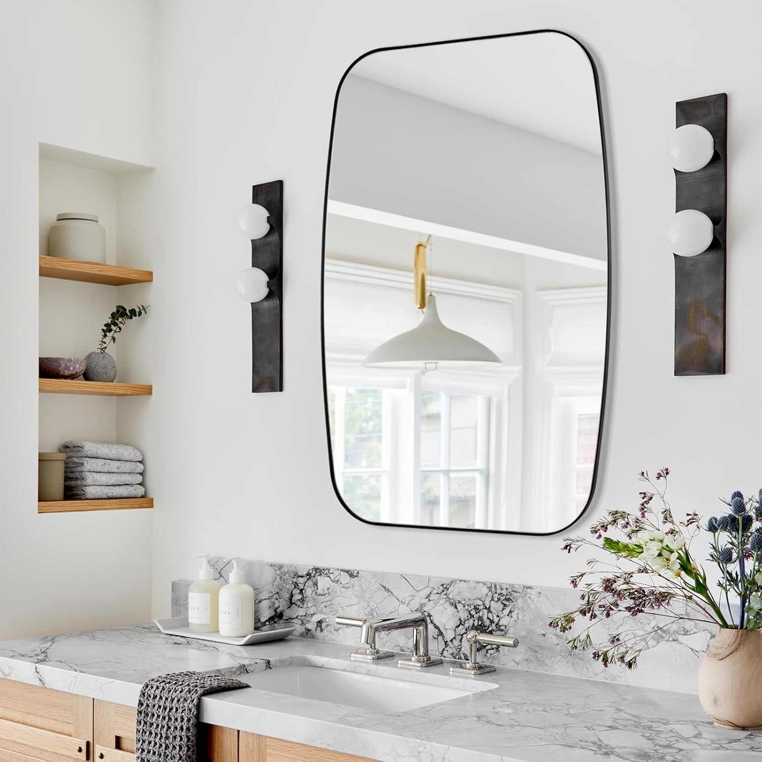 Black Oval Mirror, 20"×30" Bathroom Mirror for Wall Vanity with Stainless Steel Metal 0.8" Thin Frame, Oblong Bathrrom Mirror Modern Anti Rust