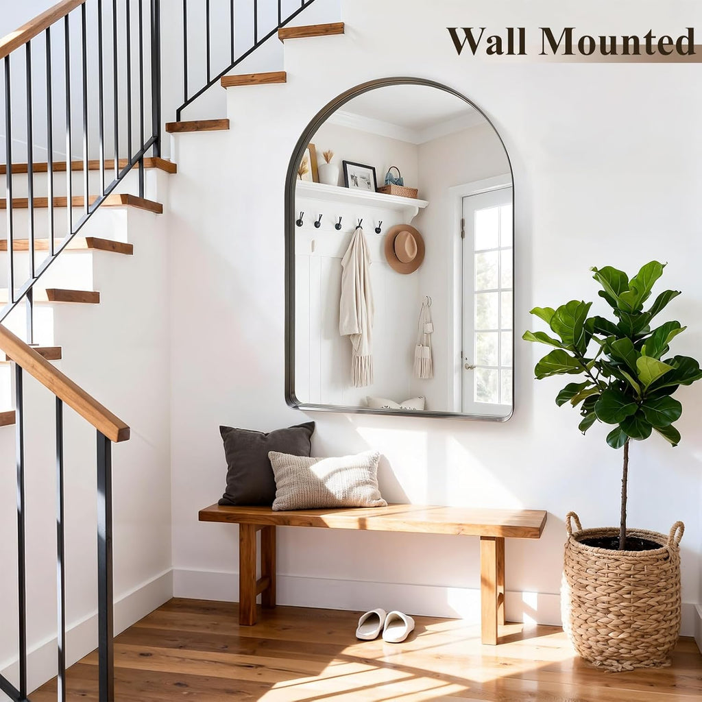 Arched Bathroom Mirror, 30"x40" Black Mirror for Wall Mounted Vanity Mirror for Over Sink with Tempered Glass, Aluminum Alloy Deep Frame, Farmhouse for Bedroom, Entryway, Living Room