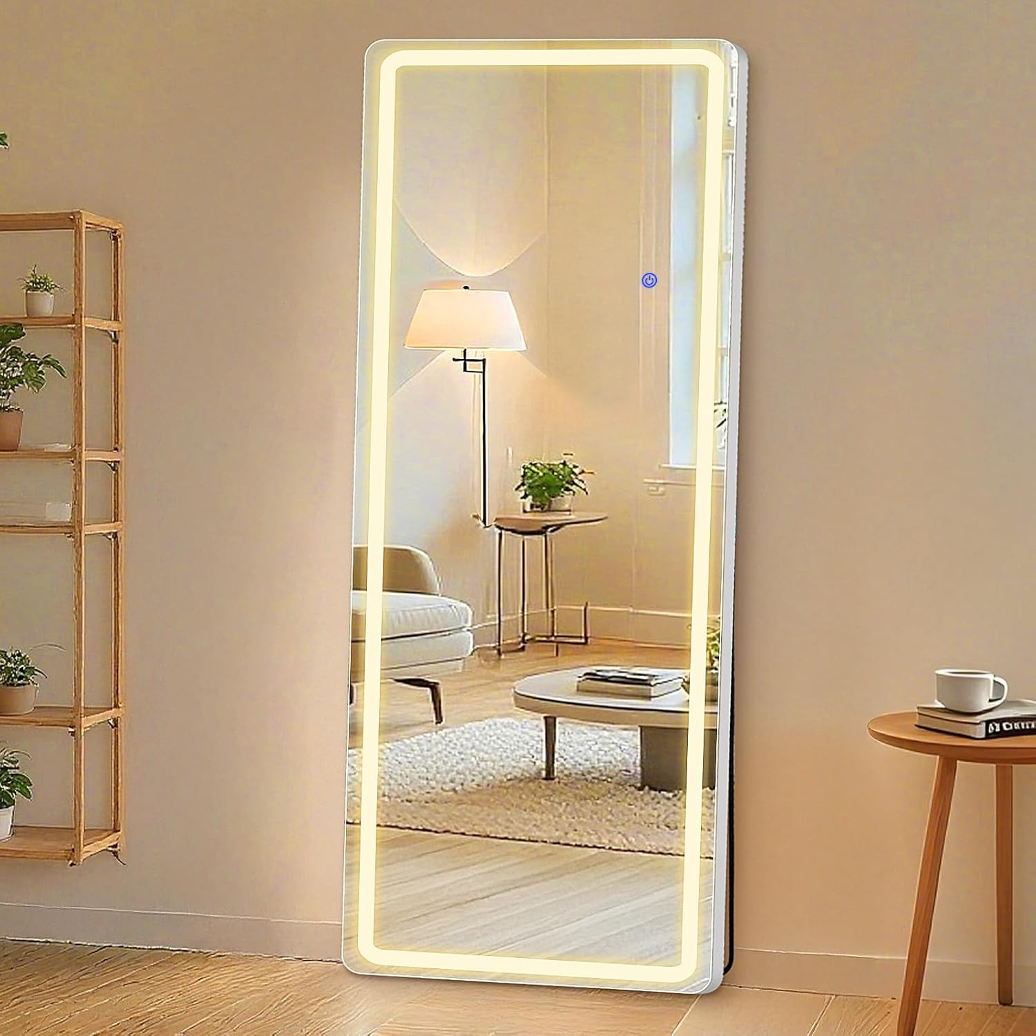 Sweetcrispy 64"x21" Full Length Standing Mirror with LED Lights, Lighted Floor Mirror with Stand, Aluminum Alloy Thin Frame, White