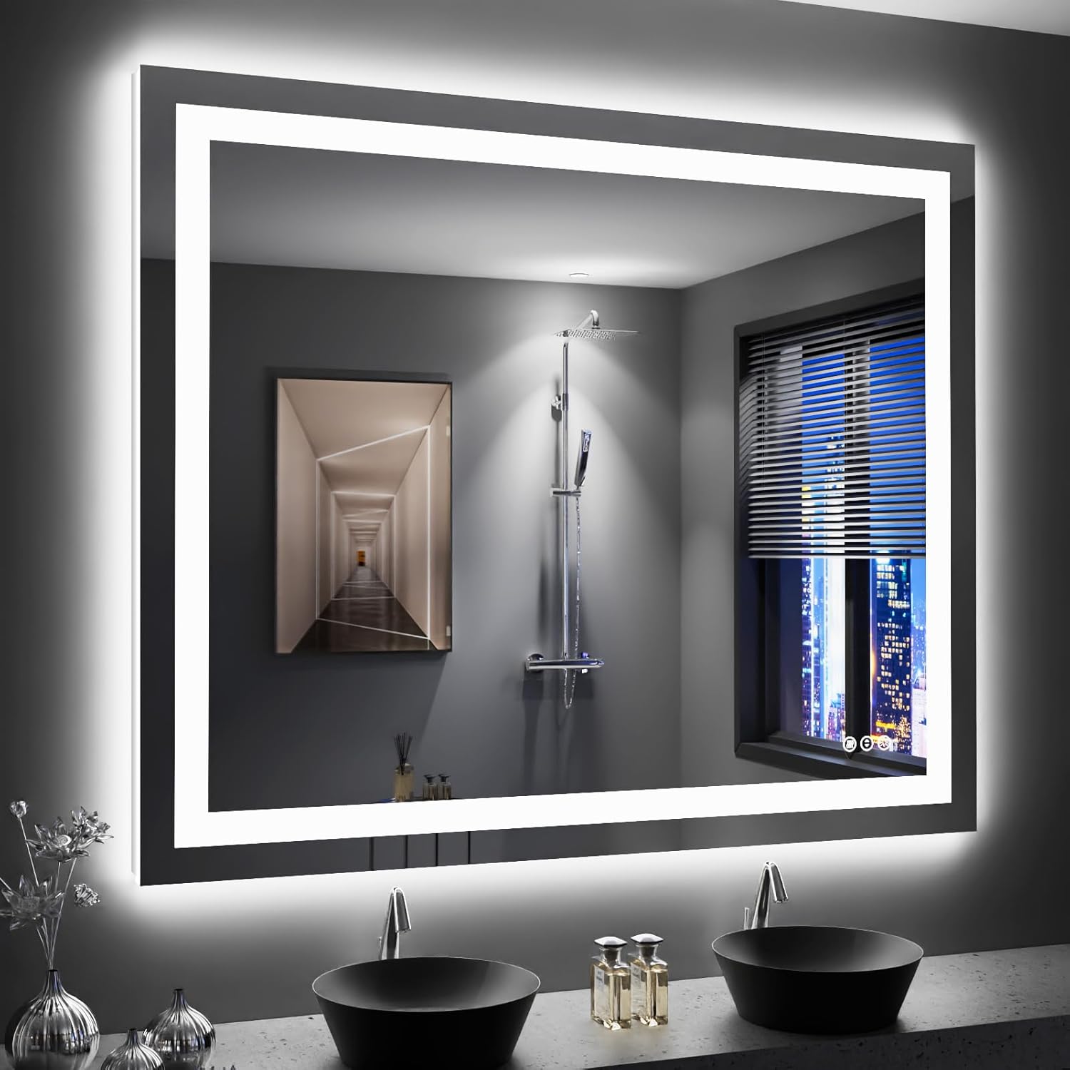 LOAAO 24X32 LED Bathroom Mirror with Lights, Anti-Fog, Dimmable, Backlit + Front Lit, Lighted Bathroom Vanity Mirror for Wall, Memory Function, Tempered Glass, Shatter-Proof, ETL Listed