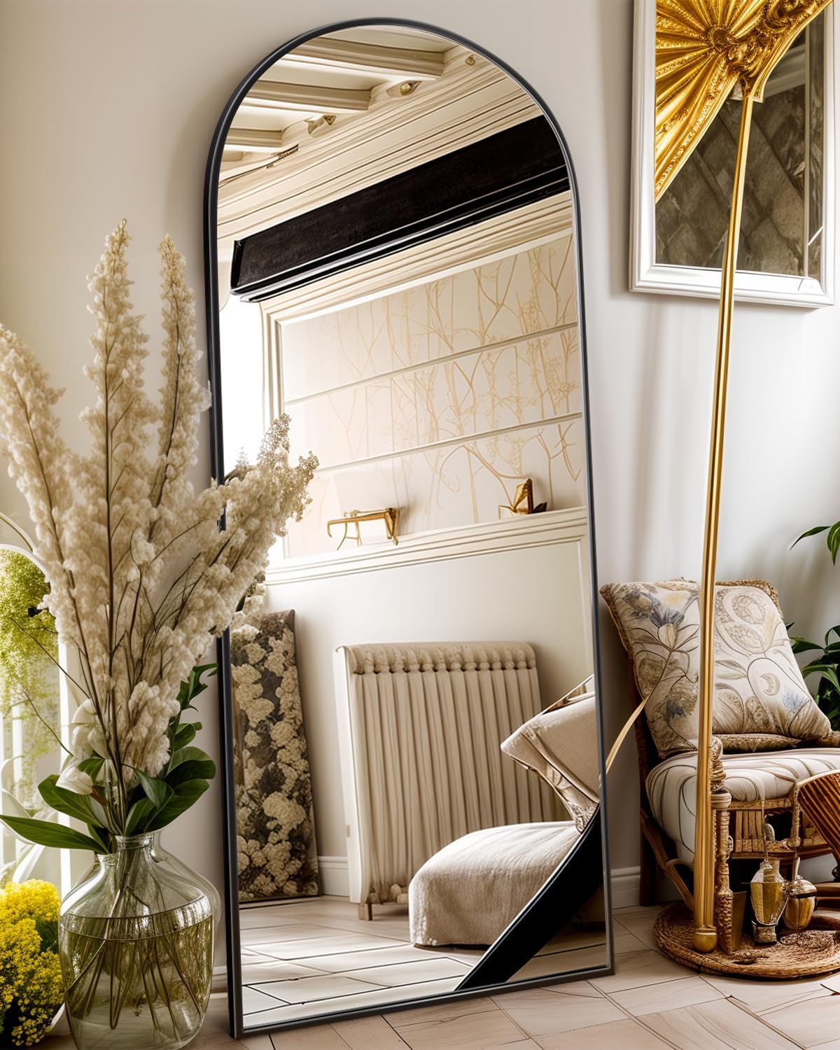 Antok Full Length Mirror, 76"x34" Floor Mirror, Arched Floor Standing Freestanding Arch Full Body Mirrors with Stand for Bedroom, Hanging Mounted for Living Room Cloakroom,Black