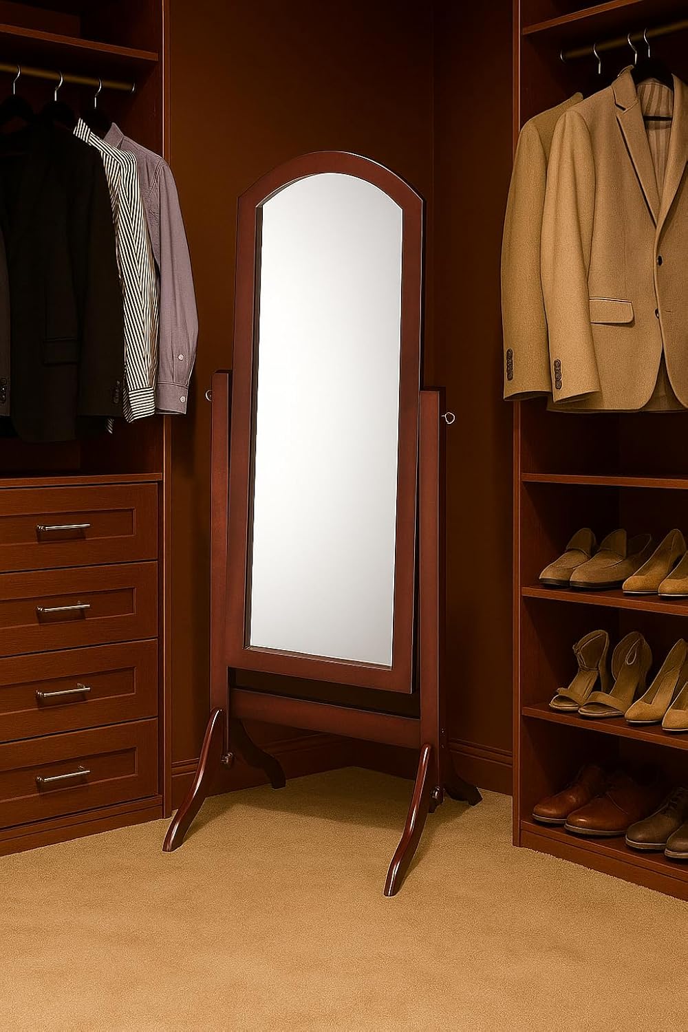 Proman Products - Barrington Full Length Free Standing Swivel Oval Traditional Classic Cheval Wooden Mirror (Walnut)