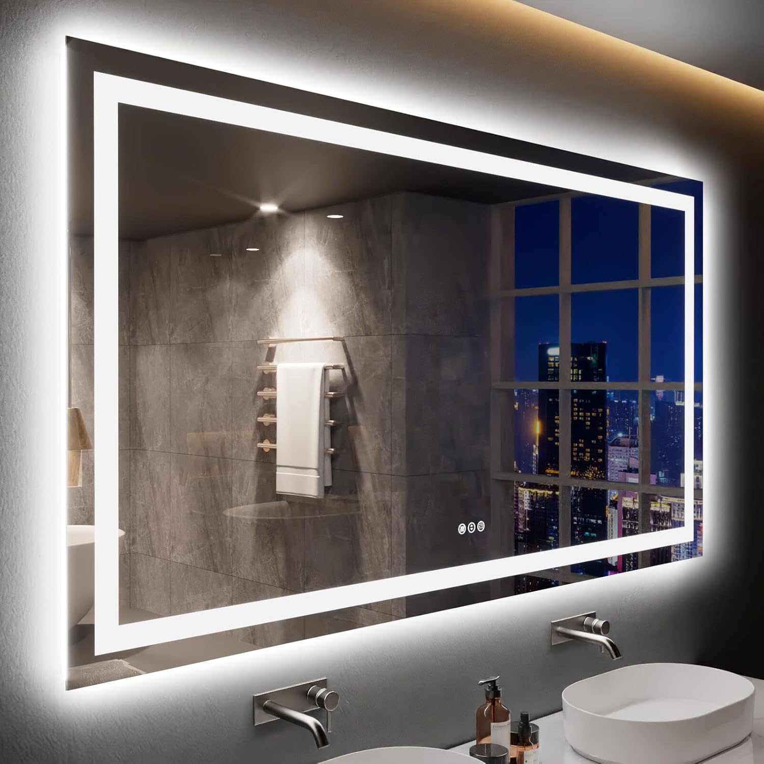 LOAAO 24X32 LED Bathroom Mirror with Lights, Anti-Fog, Dimmable, Backlit + Front Lit, Lighted Bathroom Vanity Mirror for Wall, Memory Function, Tempered Glass, Shatter-Proof, ETL Listed