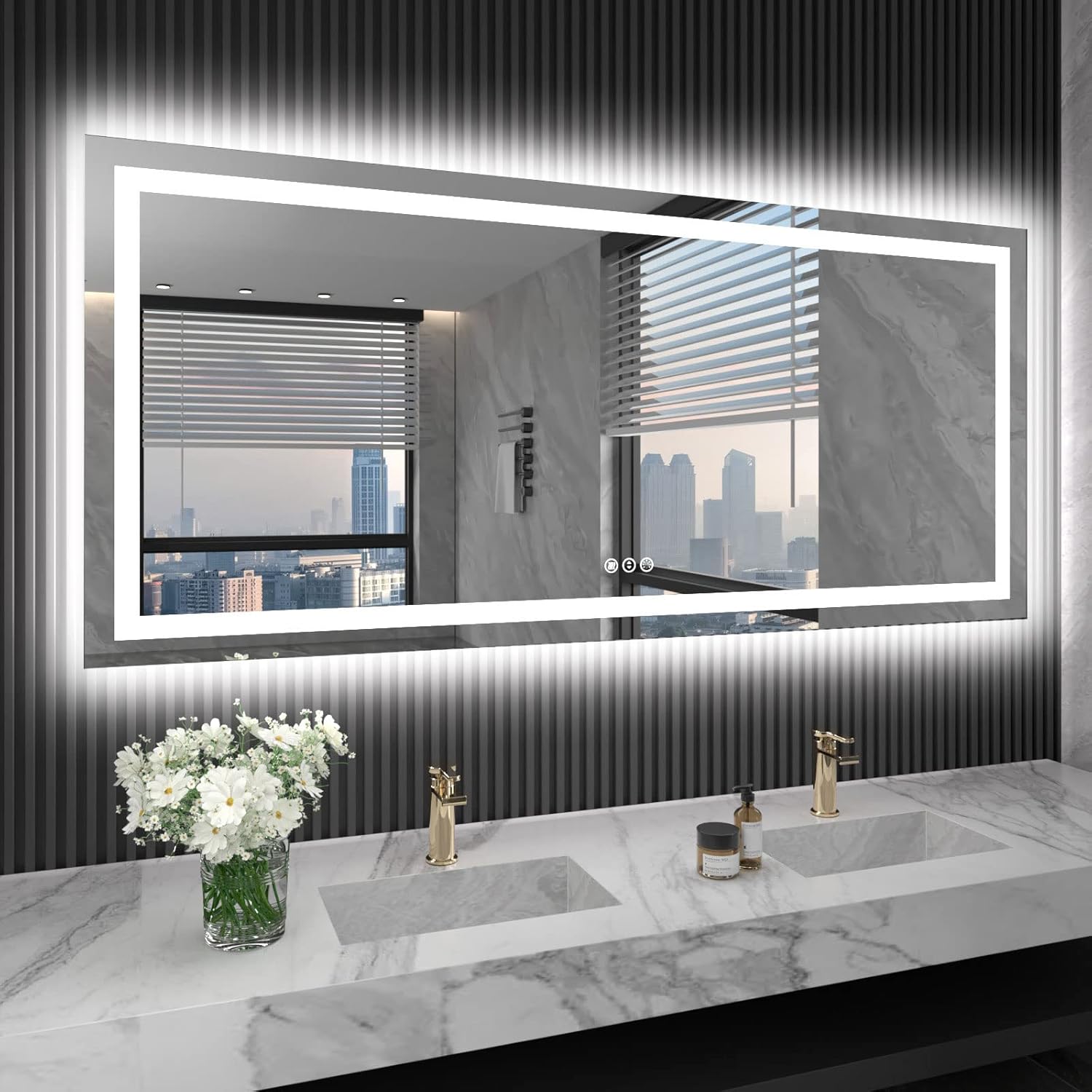 LOAAO 24X32 LED Bathroom Mirror with Lights, Anti-Fog, Dimmable, Backlit + Front Lit, Lighted Bathroom Vanity Mirror for Wall, Memory Function, Tempered Glass, Shatter-Proof, ETL Listed