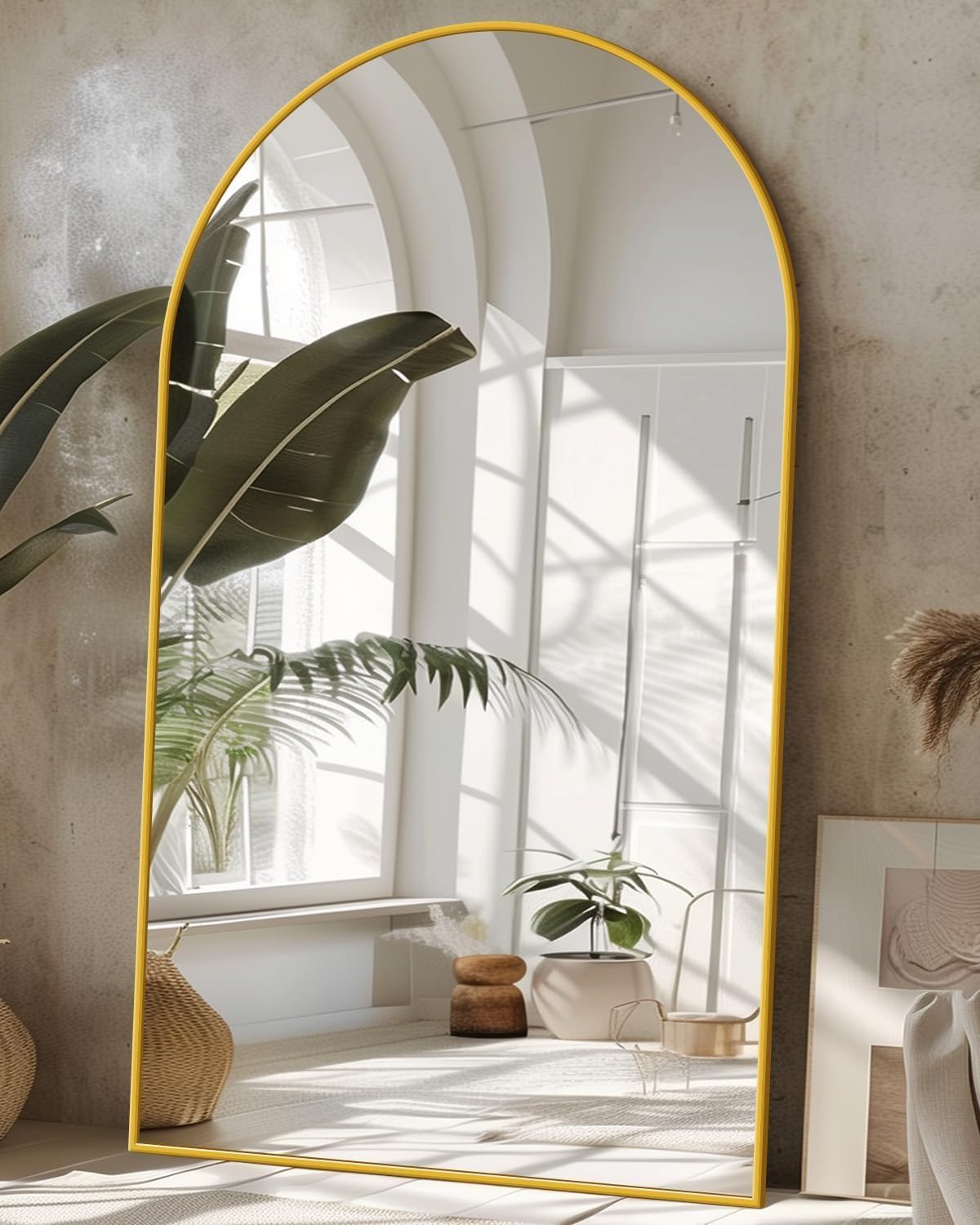 Antok Full Length Mirror, 76"x34" Floor Mirror, Arched Floor Standing Freestanding Arch Full Body Mirrors with Stand for Bedroom, Hanging Mounted for Living Room Cloakroom,Black