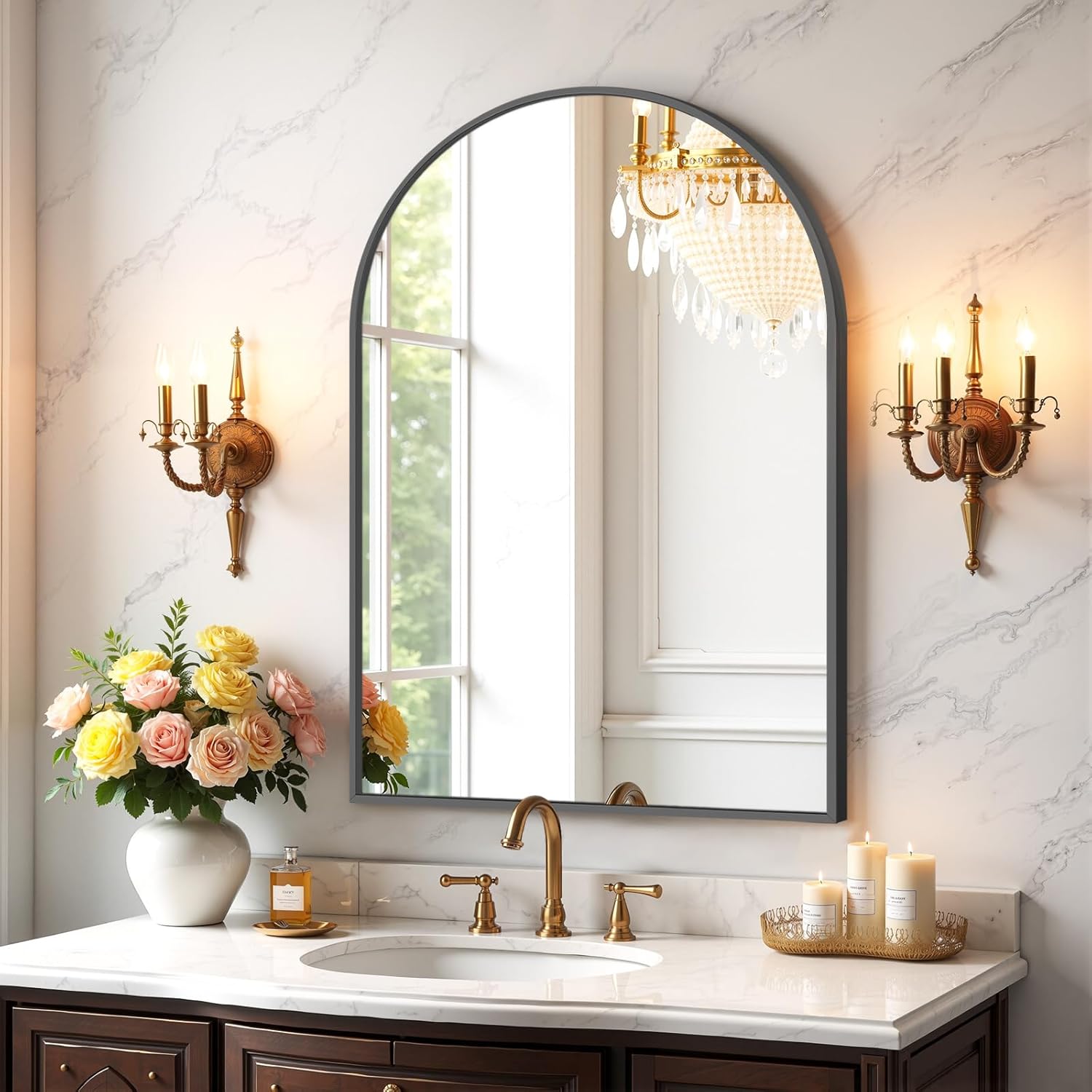 Bathroom Mirror for Wall, 30x22 Inch Rectangle Mirror, Matte Black Metal Framed Bathroom Vanity Mirror for Restroom Farmhouse, Anti-Rust, Tempered Glass, Horizontally or Vertically Hanging