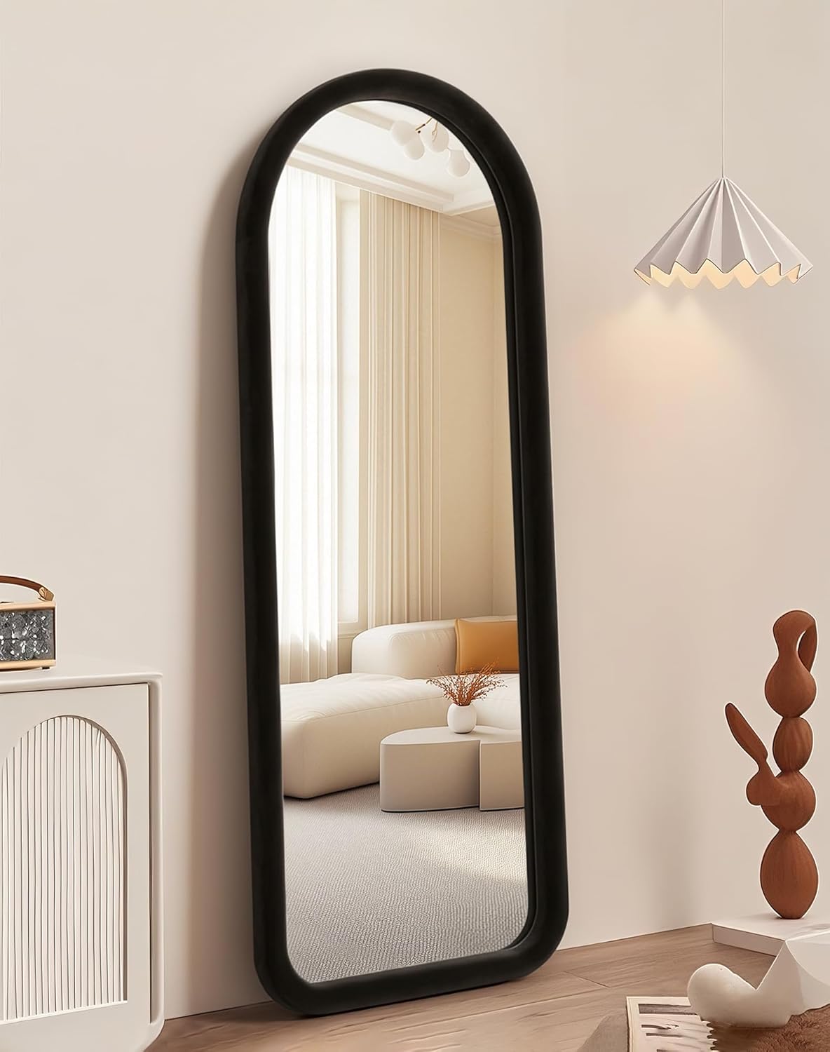 Delma Arched Full Length Mirror, Free Standing Floor Velvet Finish Frame Mirror for Leaning or Hanging, Soft Touch Bedroom & Living Room Decor, Brown