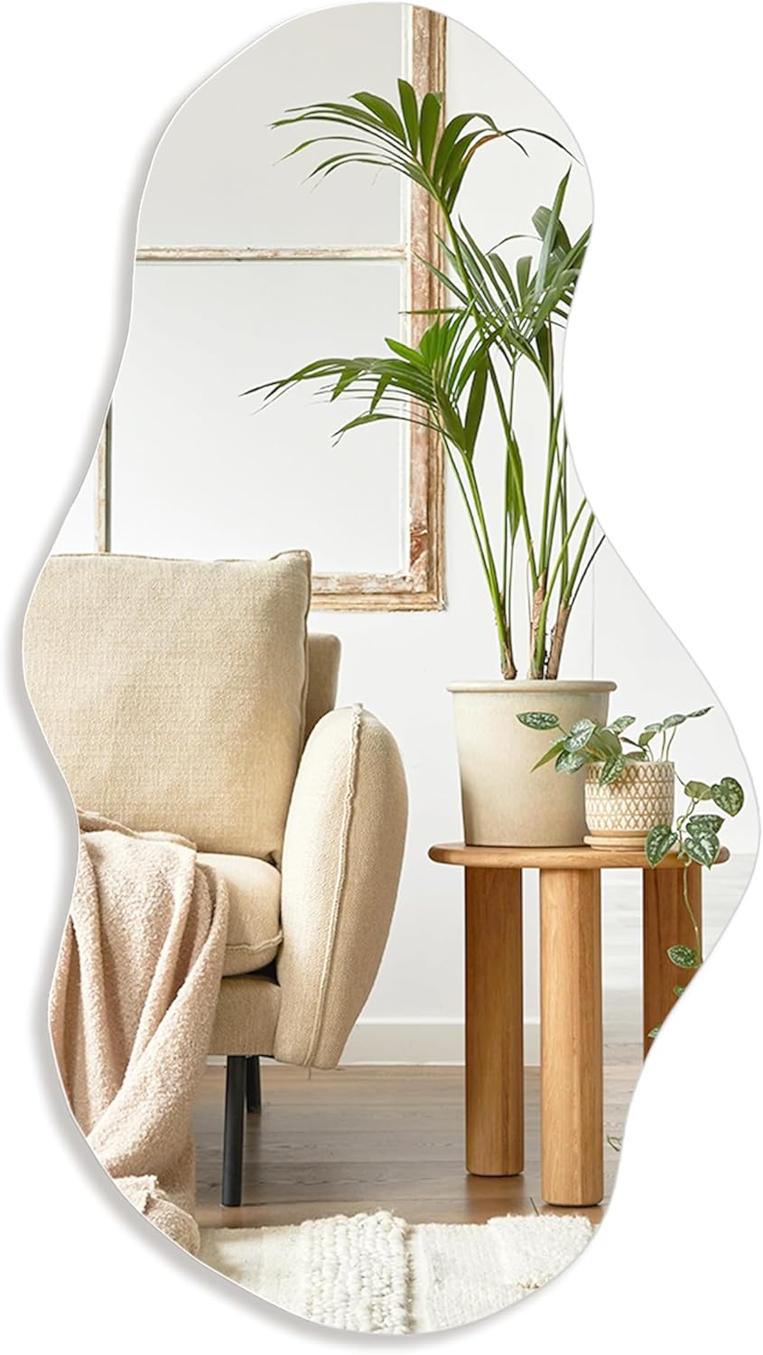 PERFNIQUE Irregular Wall Mirror Asymmetrical Mirror, 28''x17'' Decorative Modern Mirror for Bathroom Bedroom Living Room Entryway, Cloud Frameless, Wall Mounted (28''x17'', Cloud)