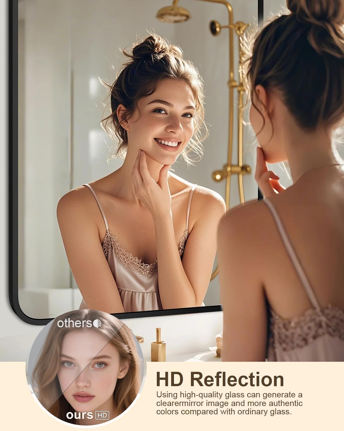 30" x 22" Bathroom Mirror Black Bathroom Mirrors for Over Sink Modern Bathroom Vanity Mirror for Bedroom Entryway or Living, Metal Framed HD Tempered Glass Room Horizontal or Vertical