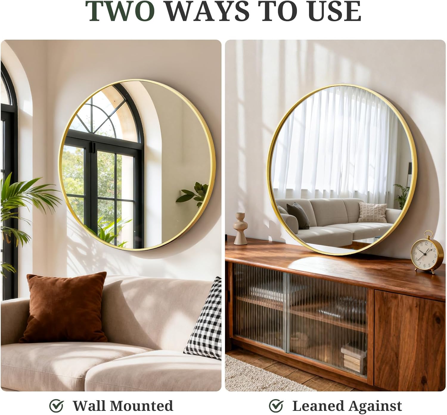 Round Wall Mirror 30 Inch Gold Vanity Mirror with Metal Frame, Modern Circle for Bathroom, Entryway, Bedroom, Living Room, Wall Mounted Decorative Mirrors