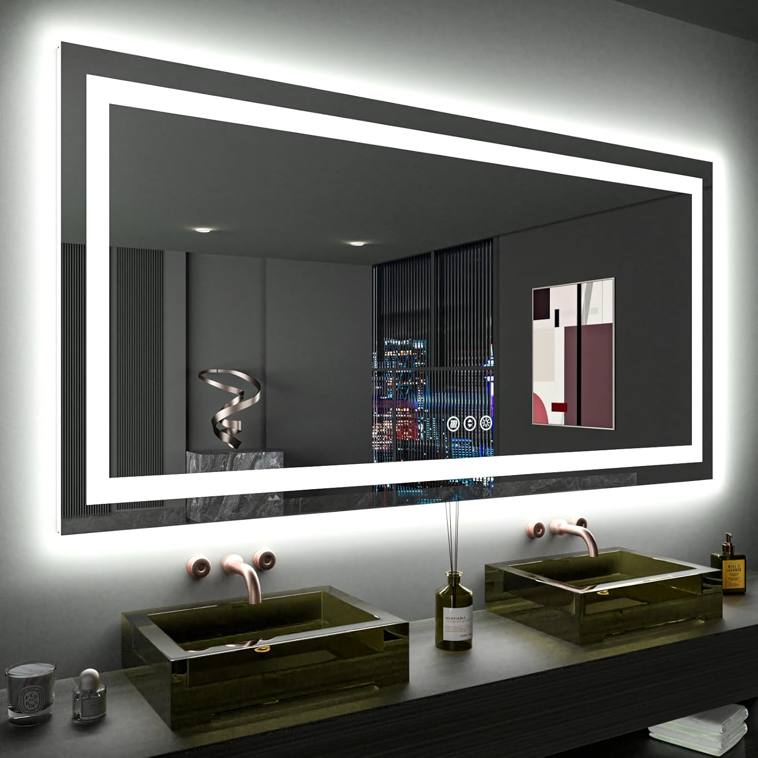 LOAAO 24X32 LED Bathroom Mirror with Lights, Anti-Fog, Dimmable, Backlit + Front Lit, Lighted Bathroom Vanity Mirror for Wall, Memory Function, Tempered Glass, Shatter-Proof, ETL Listed