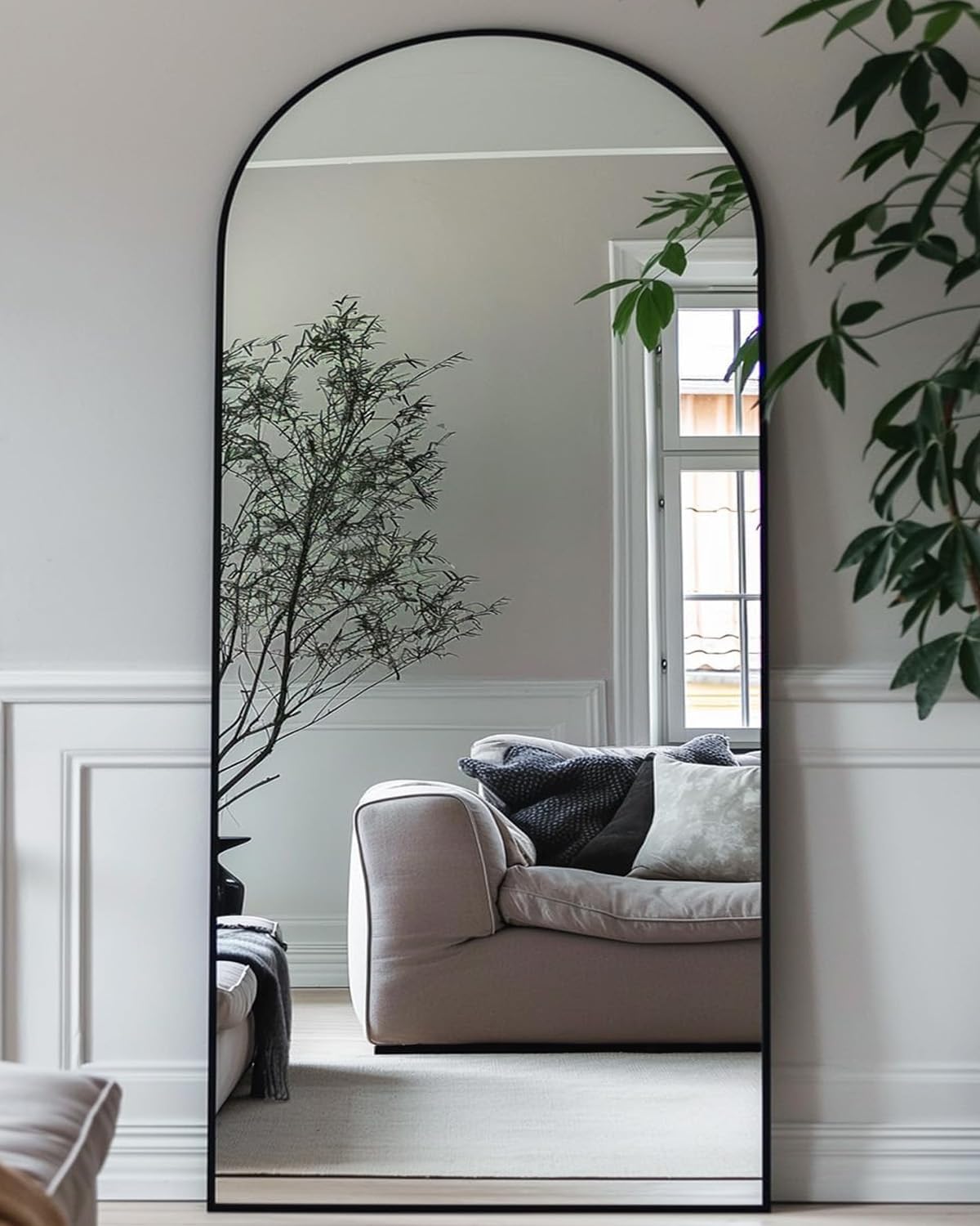 Antok Full Length Mirror, 76"x34" Floor Mirror, Arched Floor Standing Freestanding Arch Full Body Mirrors with Stand for Bedroom, Hanging Mounted for Living Room Cloakroom,Black