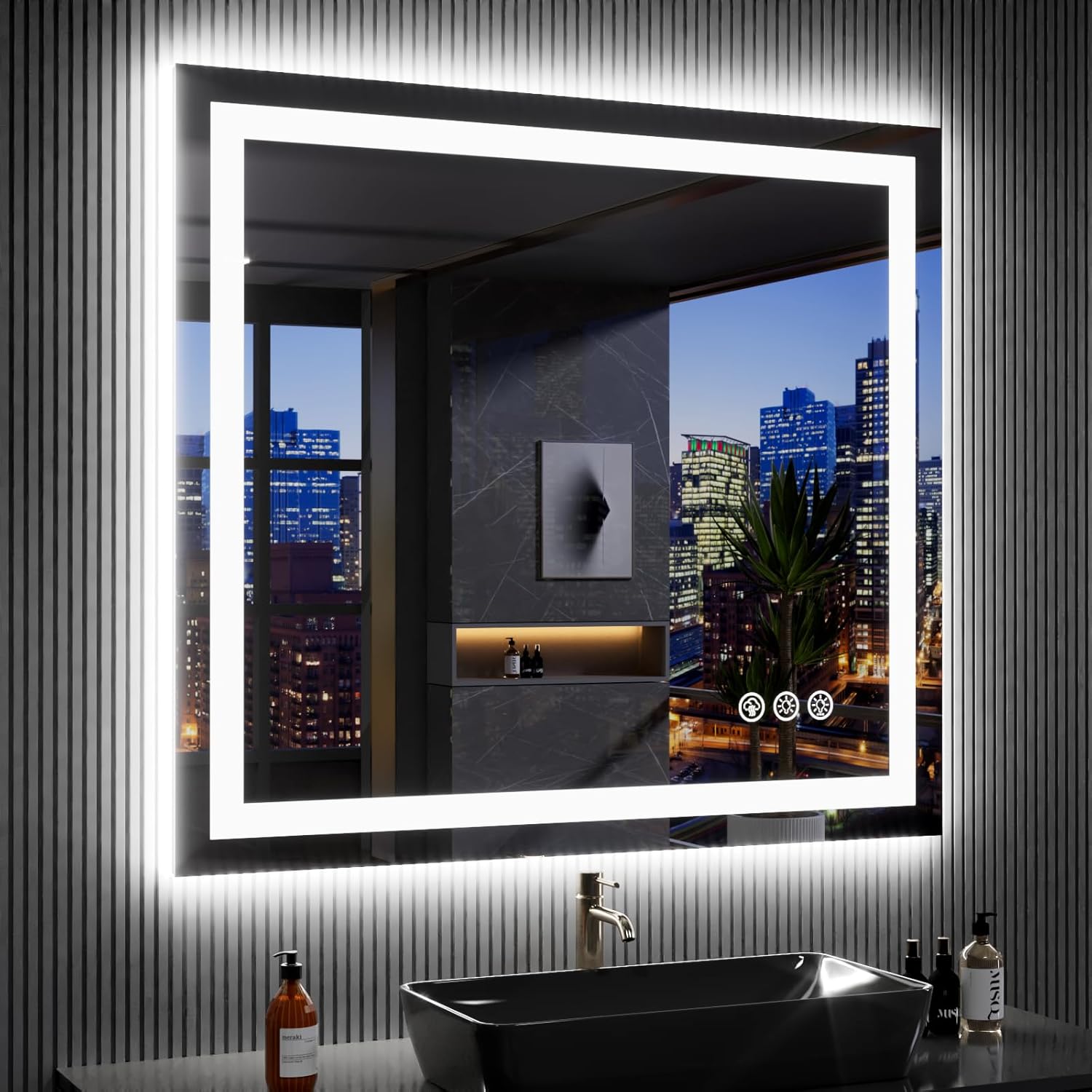 LOAAO 24X32 LED Bathroom Mirror with Lights, Anti-Fog, Dimmable, Backlit + Front Lit, Lighted Bathroom Vanity Mirror for Wall, Memory Function, Tempered Glass, Shatter-Proof, ETL Listed