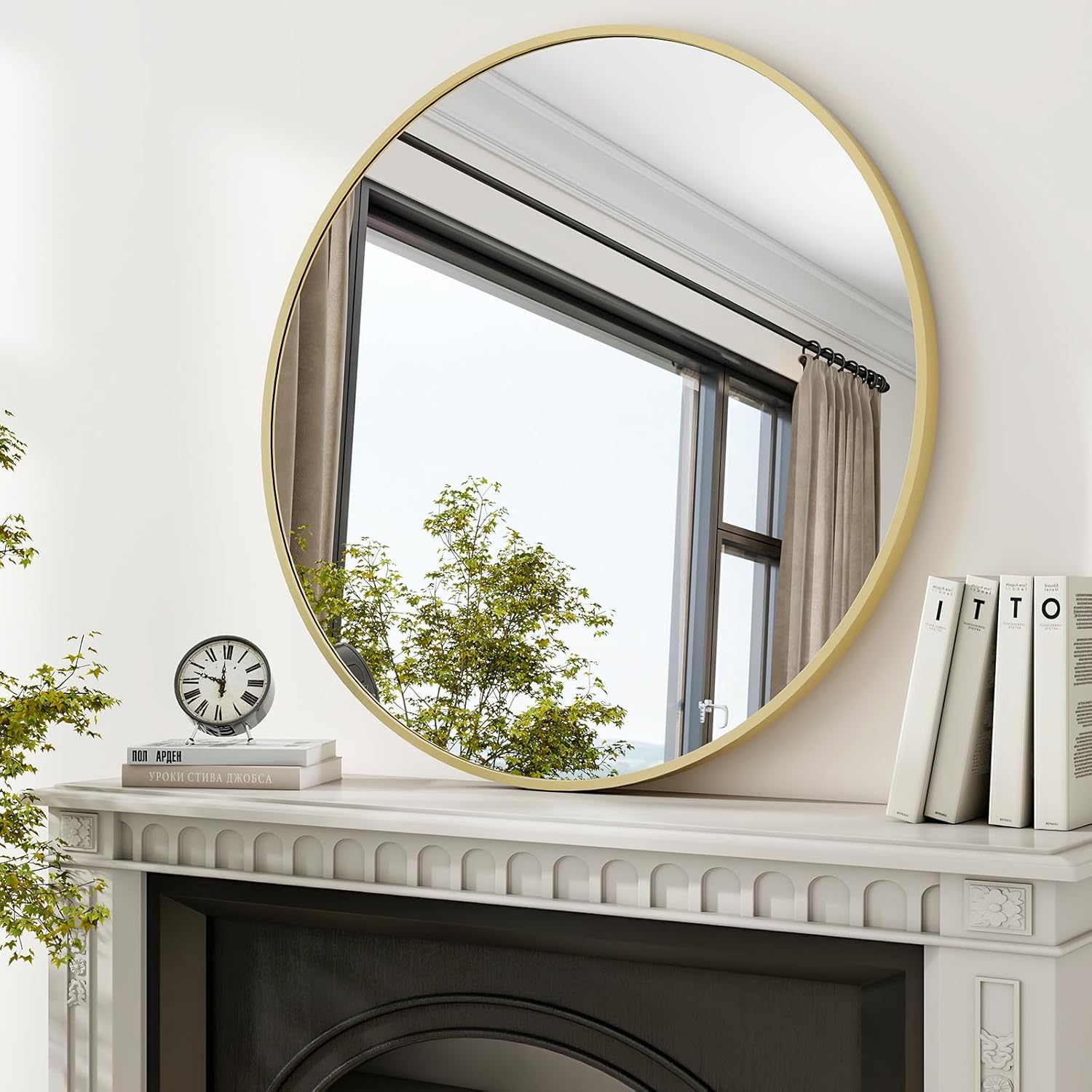 24 Inch Round Mirror - Circle Mirrors for Bathroom, Entryway and Living Room Wall Decor, Modern Hanging Vanity Mirror, Matte Black Circle Decorative Wall Mirror