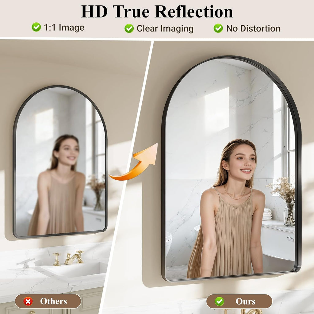 Arched Bathroom Mirror, 30"x40" Black Mirror for Wall Mounted Vanity Mirror for Over Sink with Tempered Glass, Aluminum Alloy Deep Frame, Farmhouse for Bedroom, Entryway, Living Room