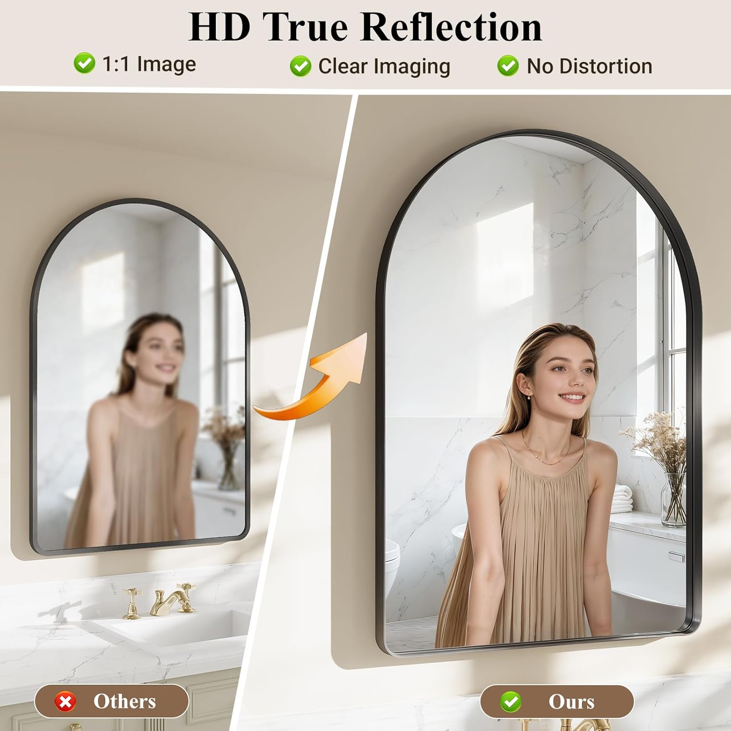 Arched Bathroom Mirror, 30"x40" Black Mirror for Wall Mounted Vanity Mirror for Over Sink with Tempered Glass, Aluminum Alloy Deep Frame, Farmhouse for Bedroom, Entryway, Living Room