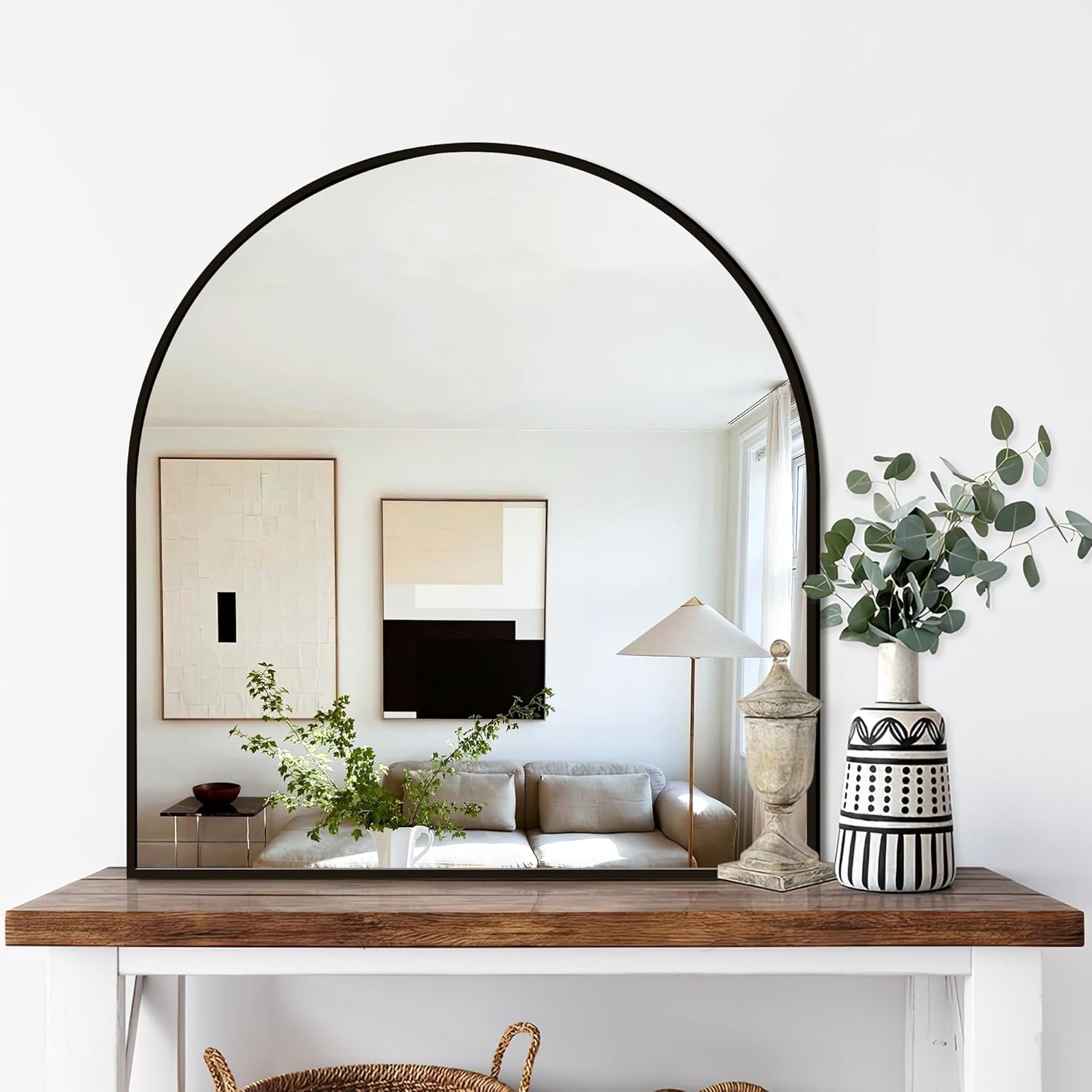 FICTOR Bathroom Mirror for Wall,2 Pack 24”x36” Arched Vanity Bathroom Mirror for Over Sink, Metal Framed with HD Shatter-Proof Glass for Entryway, Living Room,Bedroom(Black)