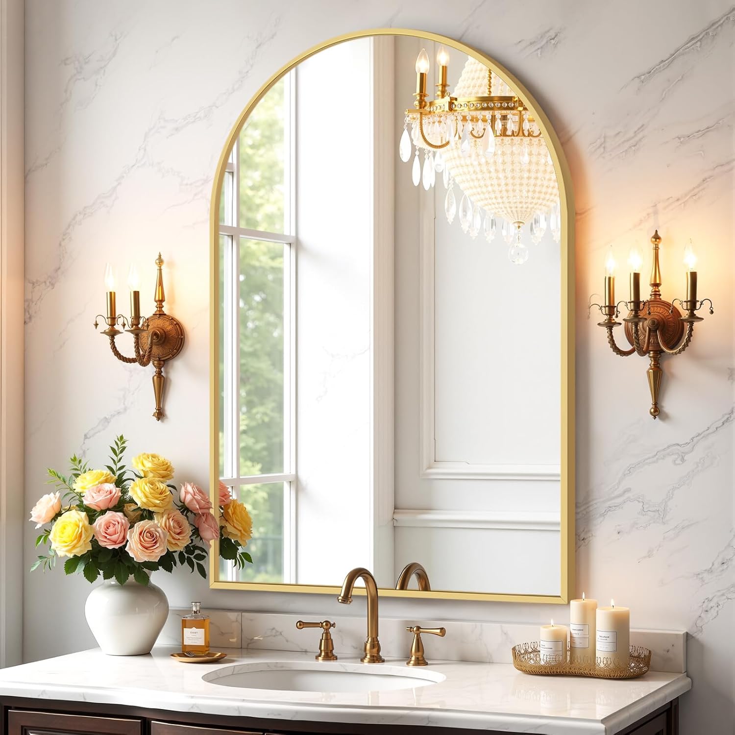 Bathroom Mirror for Wall, 30x22 Inch Rectangle Mirror, Matte Black Metal Framed Bathroom Vanity Mirror for Restroom Farmhouse, Anti-Rust, Tempered Glass, Horizontally or Vertically Hanging