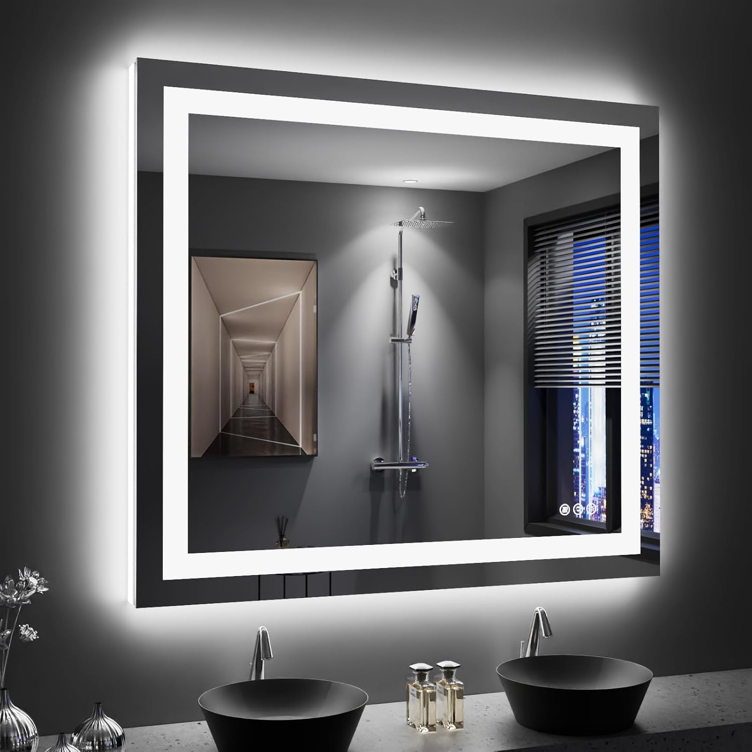 LOAAO 24X32 LED Bathroom Mirror with Lights, Anti-Fog, Dimmable, Backlit + Front Lit, Lighted Bathroom Vanity Mirror for Wall, Memory Function, Tempered Glass, Shatter-Proof, ETL Listed
