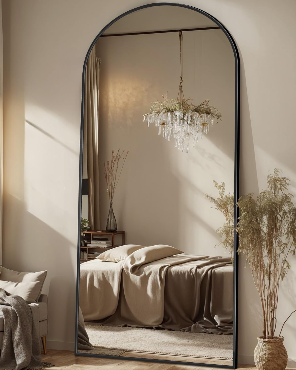 Antok Full Length Mirror, 76"x34" Floor Mirror, Arched Floor Standing Freestanding Arch Full Body Mirrors with Stand for Bedroom, Hanging Mounted for Living Room Cloakroom,Black