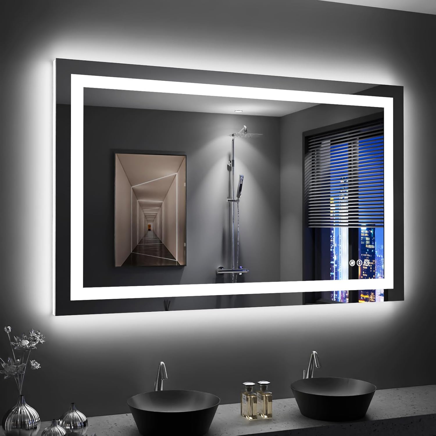 LOAAO 24X32 LED Bathroom Mirror with Lights, Anti-Fog, Dimmable, Backlit + Front Lit, Lighted Bathroom Vanity Mirror for Wall, Memory Function, Tempered Glass, Shatter-Proof, ETL Listed