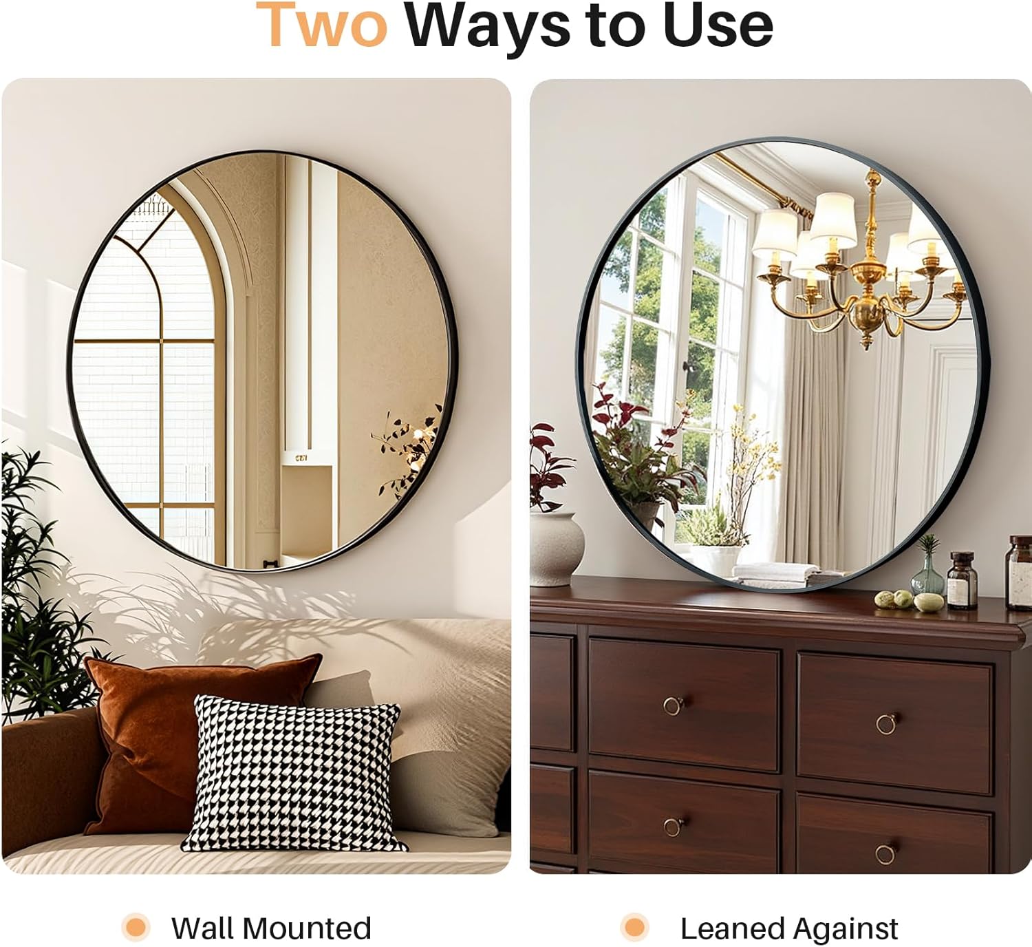 Bathroom Mirror for Wall, 30 Inch Round Mirror, Matte Black Metal Framed Circle Vanity Mirror for Bathroom Bedroom Living Room Entryway, Anti-Rust, Tempered Glass, Hanging or Leaning