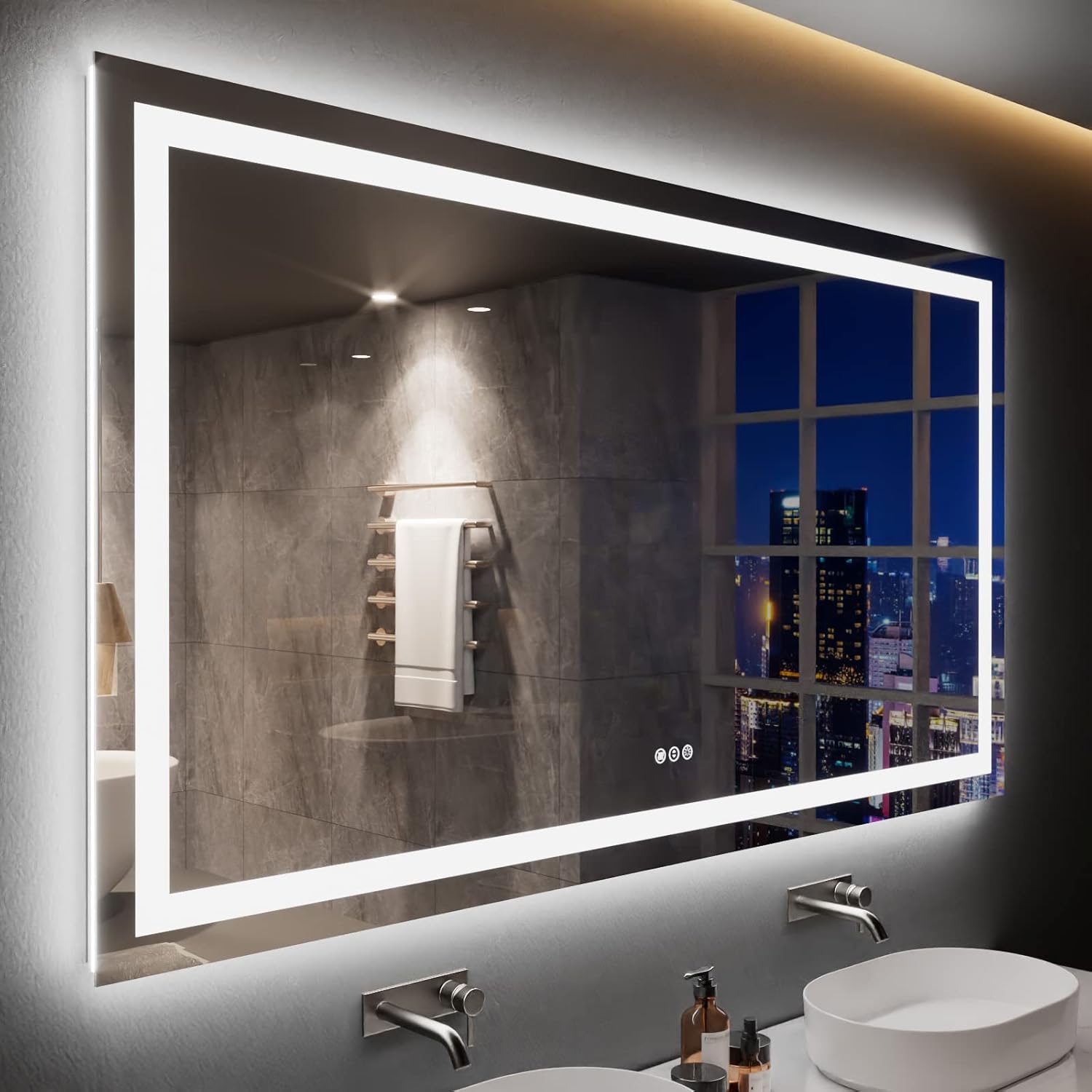 LOAAO 24X32 LED Bathroom Mirror with Lights, Anti-Fog, Dimmable, Backlit + Front Lit, Lighted Bathroom Vanity Mirror for Wall, Memory Function, Tempered Glass, Shatter-Proof, ETL Listed
