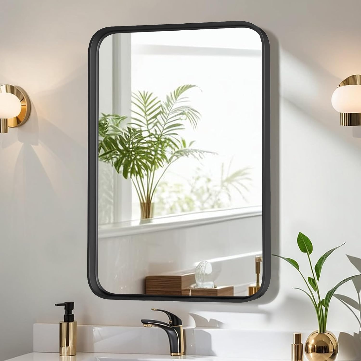 Bathroom Mirror for Wall, 30 Inch Round Mirror, Matte Black Metal Framed Circle Vanity Mirror for Bathroom Bedroom Living Room Entryway, Anti-Rust, Tempered Glass, Hanging or Leaning