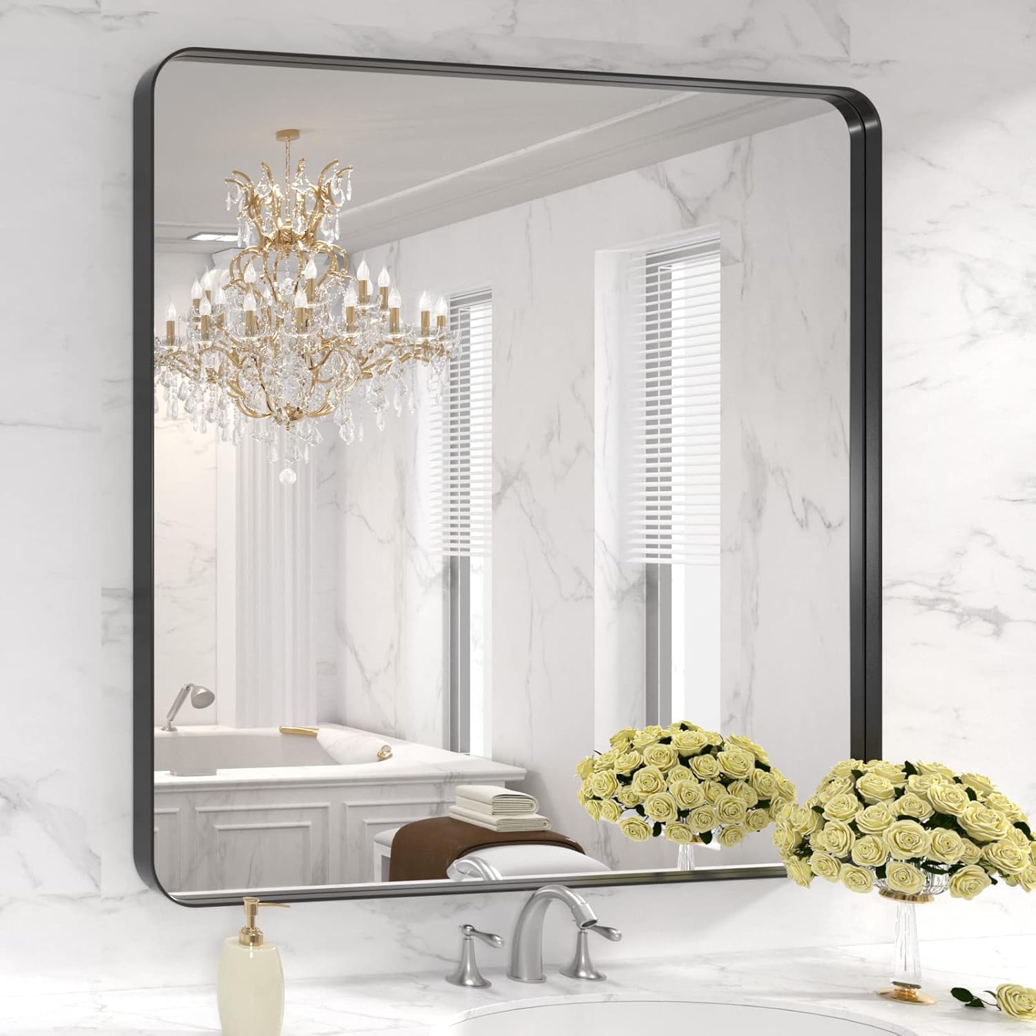 LOAAO 24”X36” Gold Bathroom Mirror, Rounded Rectangle Gold Frame Mirror, Brushed Gold Bathroom Vanity Mirror Wall-Mounted, Anti-Rust, Hangs Horizontally or Vertically
