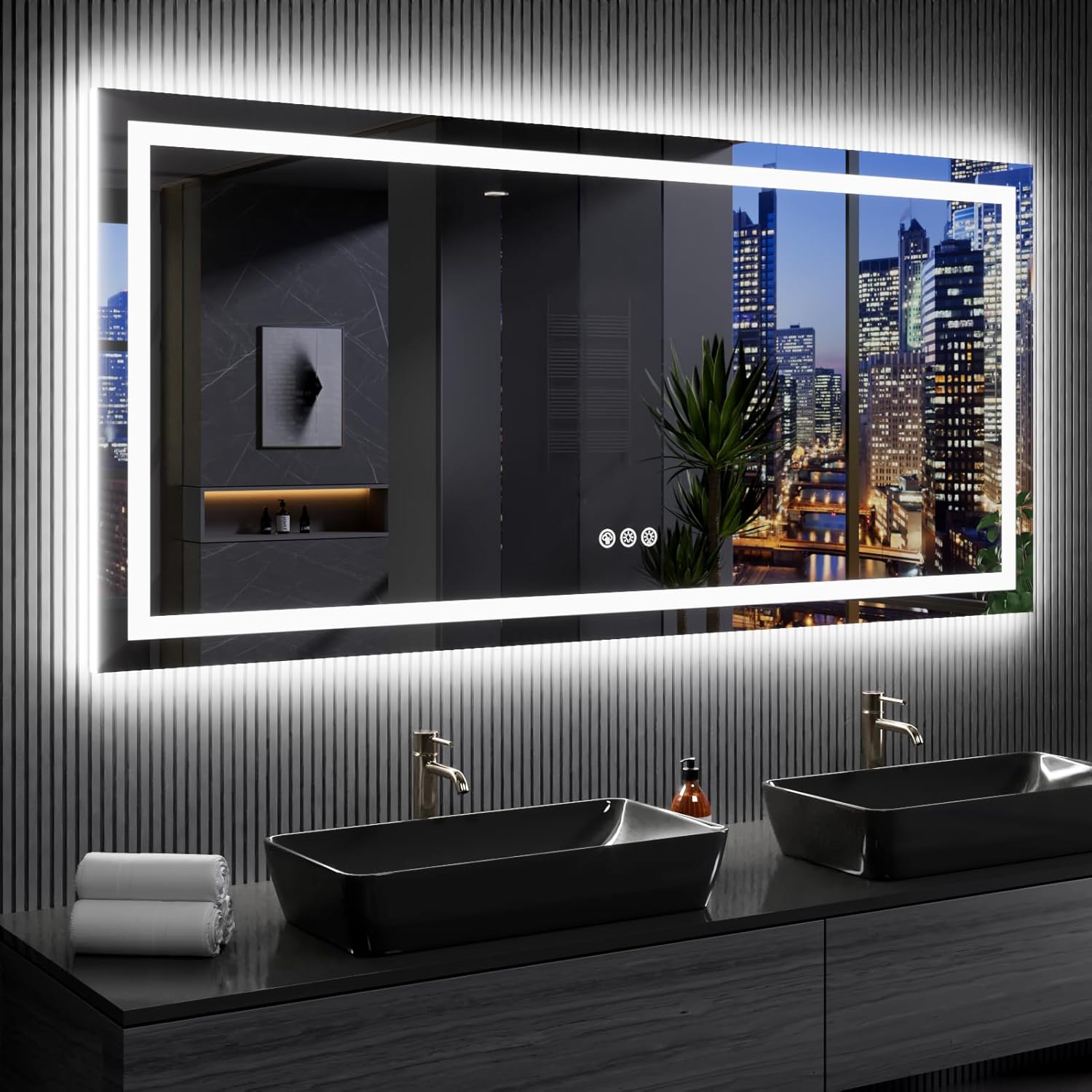 LOAAO 24X32 LED Bathroom Mirror with Lights, Anti-Fog, Dimmable, Backlit + Front Lit, Lighted Bathroom Vanity Mirror for Wall, Memory Function, Tempered Glass, Shatter-Proof, ETL Listed